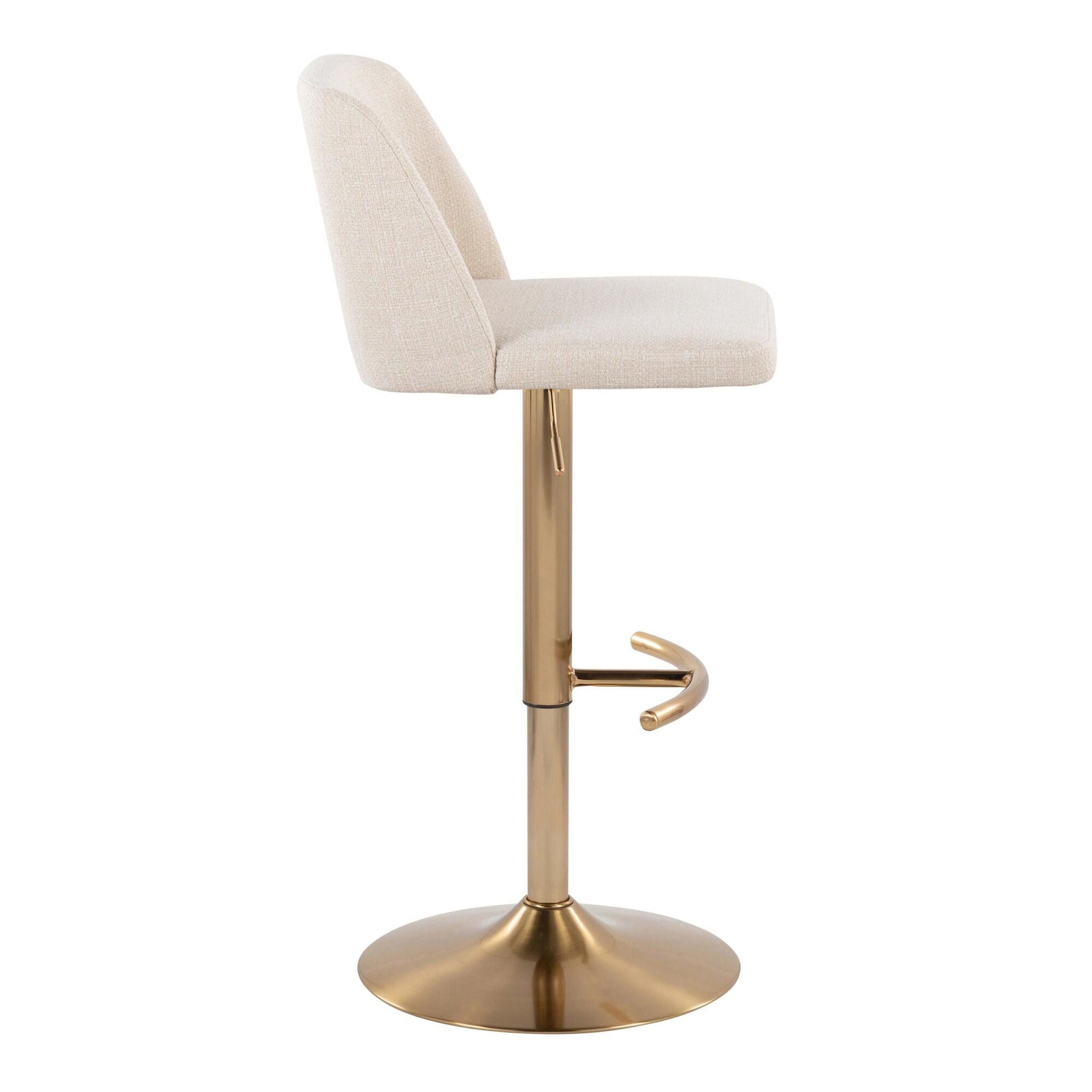 LumiSource Toriano Adjustable Barstool (Set of 2), Cream/Gold, large