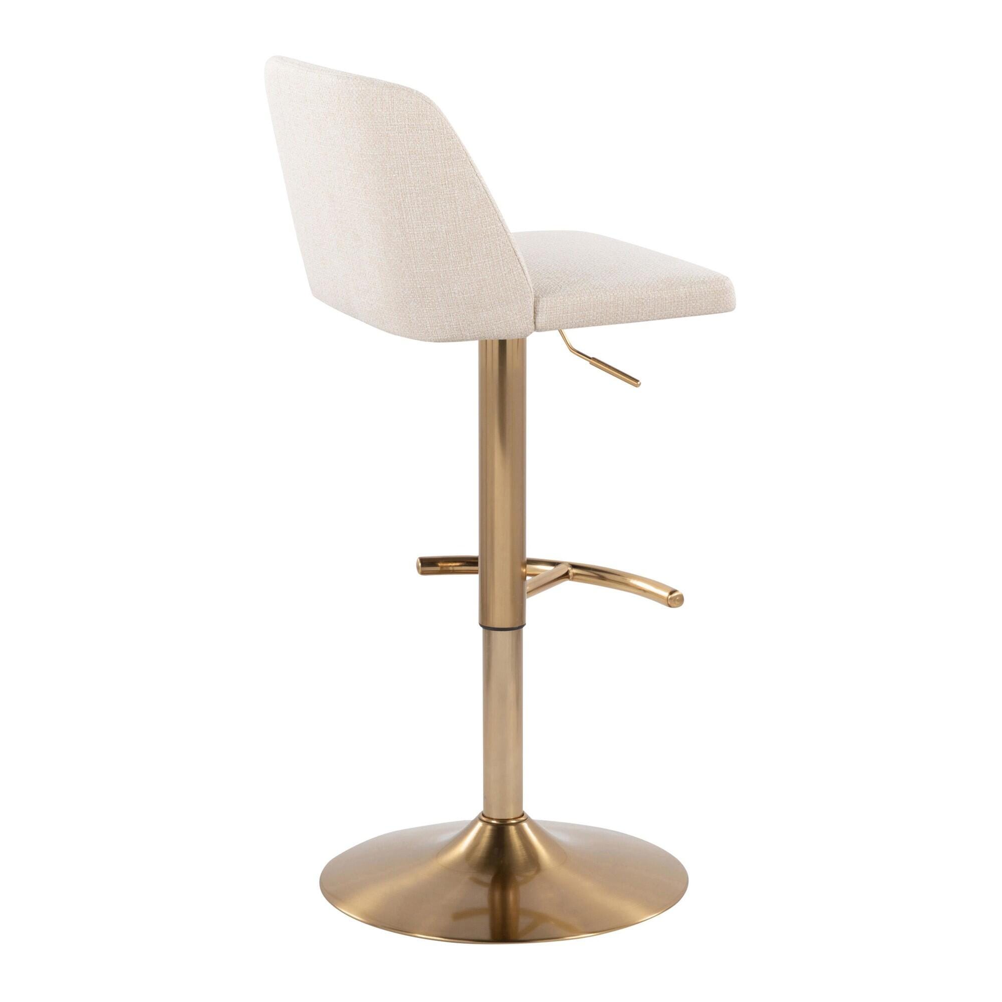 LumiSource Toriano Adjustable Barstool (Set of 2), Cream/Gold, large