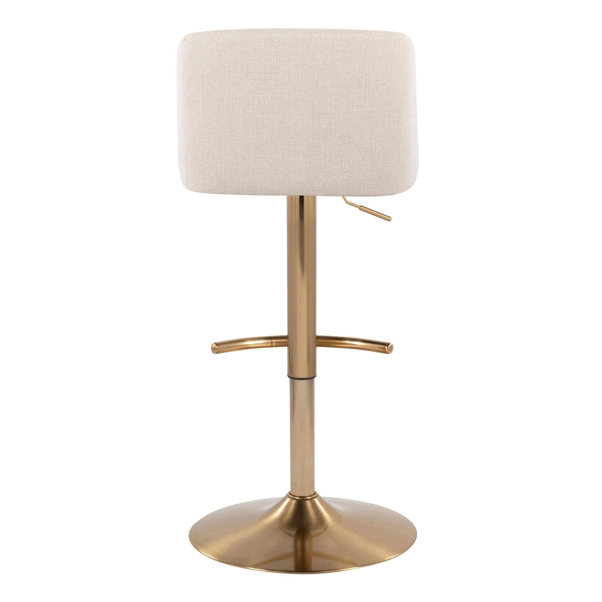 LumiSource Toriano Adjustable Barstool (Set of 2), Cream/Gold, large
