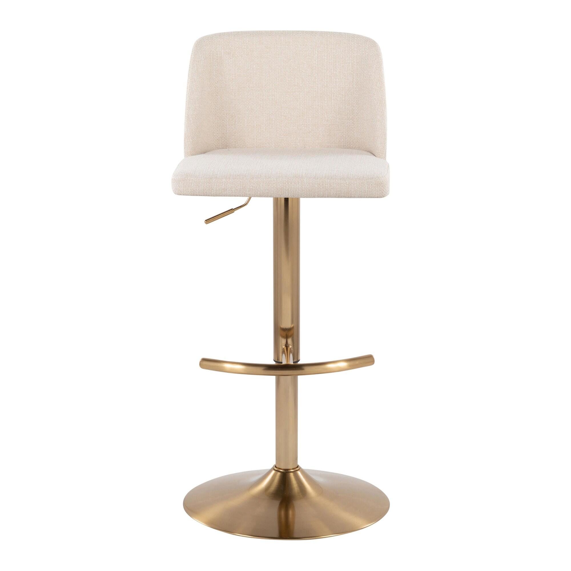 LumiSource Toriano Adjustable Barstool (Set of 2), Cream/Gold, large