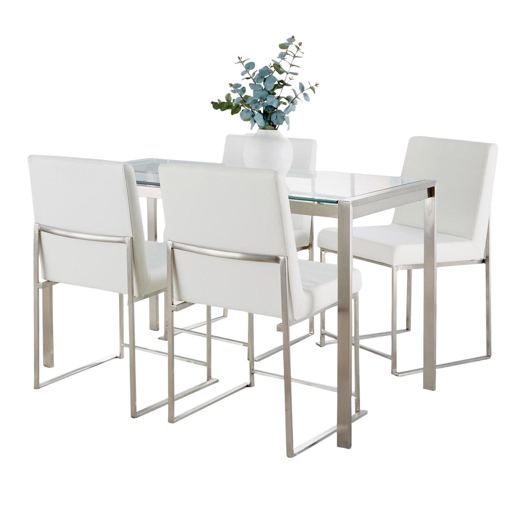 LumiSource Fuji Dining Table and 4 Chairs, White, large