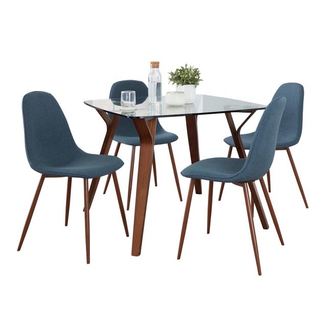 LumiSource Folia Pebble Square Dining Table and 4 Chairs, Blue