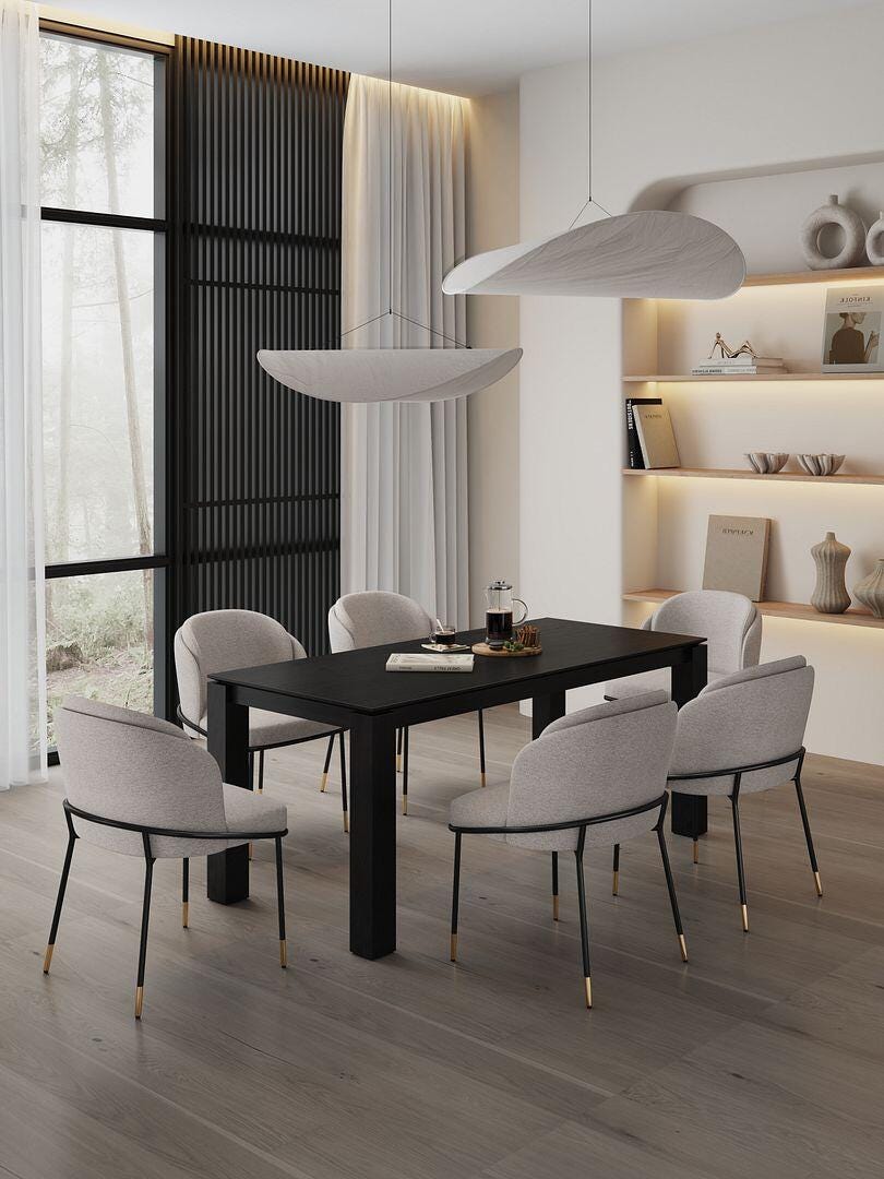 Manhattan Comfort Rockaway and Flor Dining Table and 6 Chairs, Black/Wheat, rollover