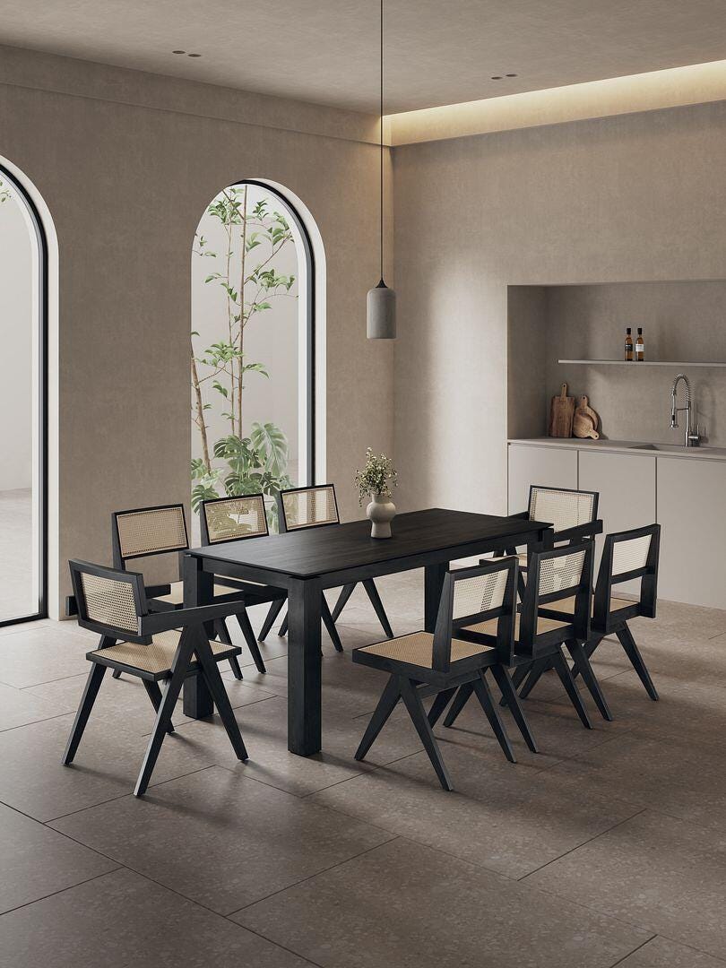 Manhattan Comfort Rockaway and Hamlet Dining Table and 8 Chairs, Black/Natural Cane, rollover