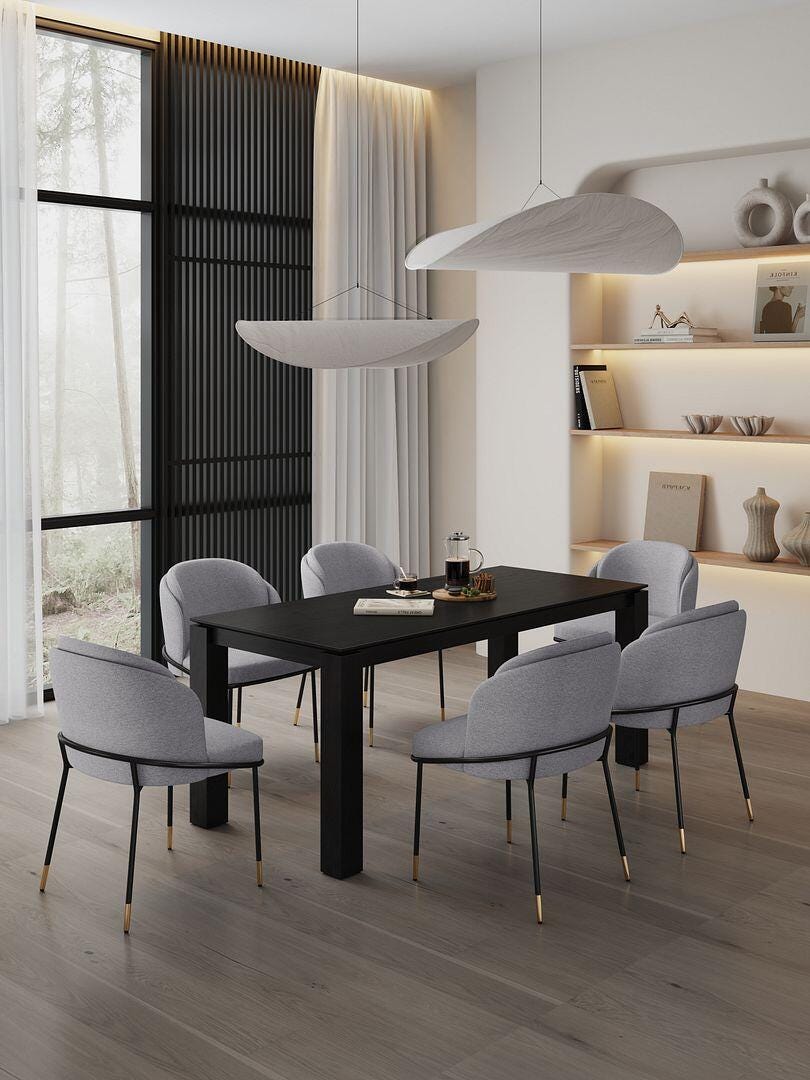 Manhattan Comfort Rockaway and Flor Dining Table and 6 Chairs, Black/Gray, rollover