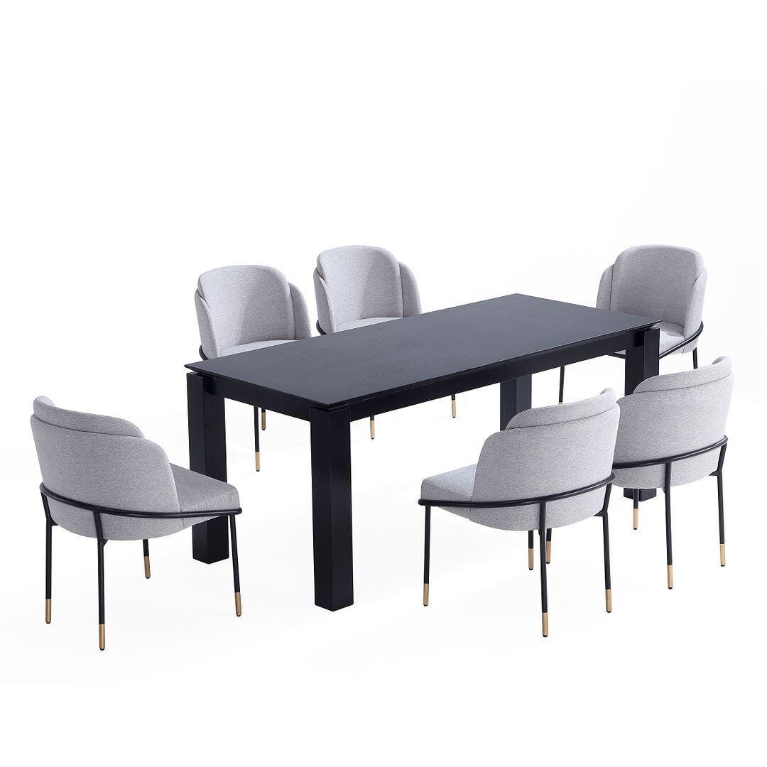 Manhattan Comfort Rockaway and Flor Dining Table and 6 Chairs, Black/Gray, large