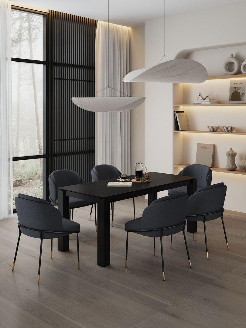 Manhattan Comfort Rockaway and Flor Dining Table and 6 Chairs, Black, large
