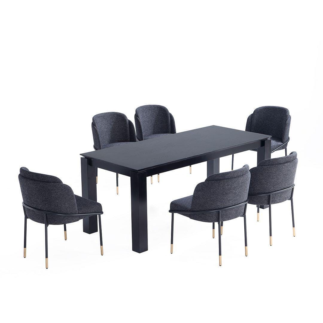 Manhattan Comfort Rockaway and Flor Dining Table and 6 Chairs, Black, large