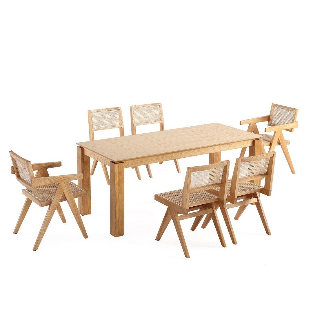 Manhattan Comfort Rockaway and Hamlet Dining Table and 6 Chairs, Natural, large