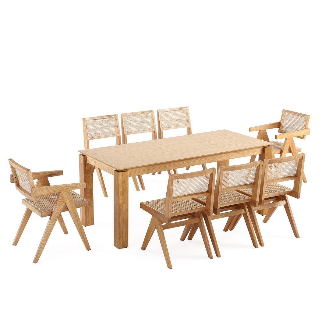Manhattan Comfort Rockaway and Hamlet Dining Table and 8 Chairs, Natural, large
