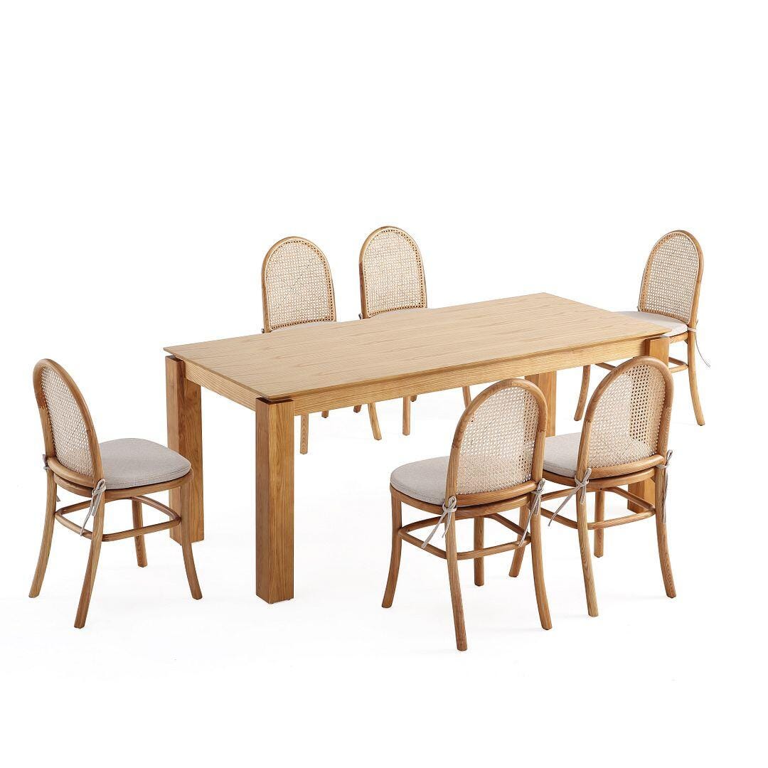 Manhattan Comfort Rockaway and Paragon Dining Table and 6 Chairs, Natural/Oatmeal, large