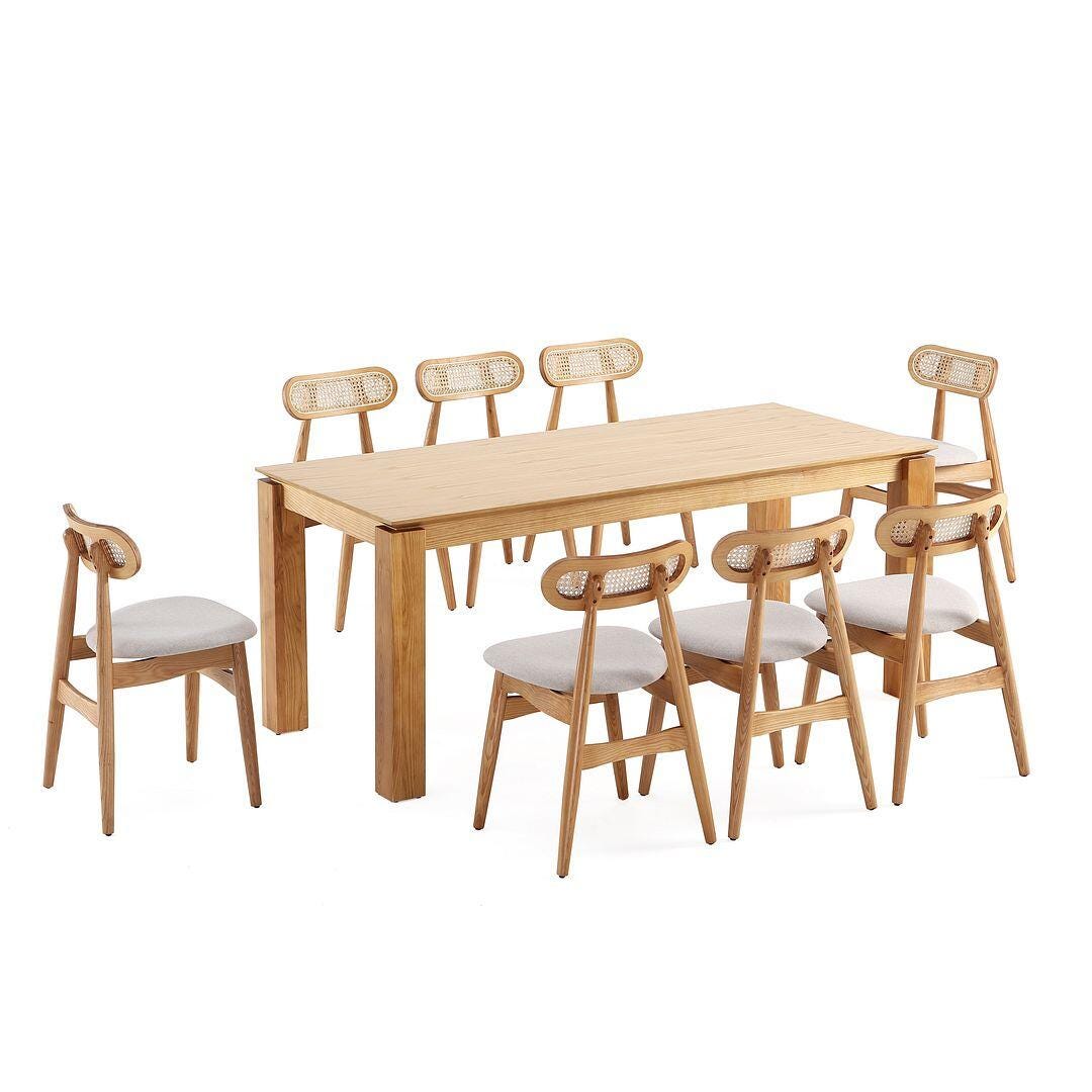 Manhattan Comfort Rockaway and Colbert Dining Table and 8 Chairs, Natural/Oatmeal, large