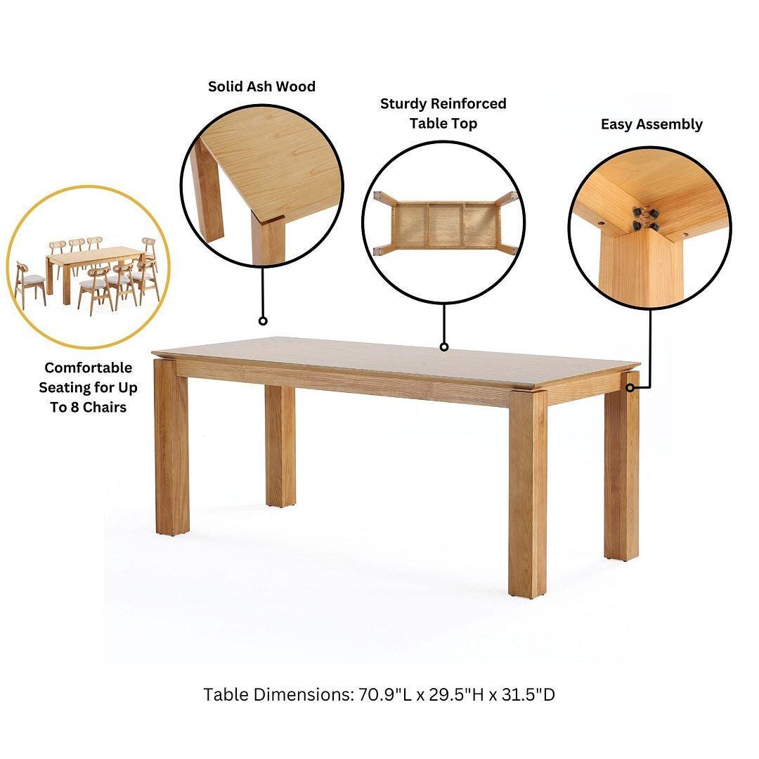 Manhattan Comfort Rockaway and Colbert Dining Table and 8 Chairs, Natural/Oatmeal, large