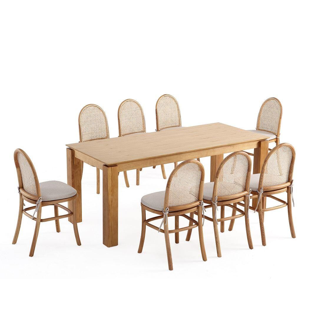 Manhattan Comfort Rockaway and Paragon Dining Table and 8 Chairs, Natural/Oatmeal, large
