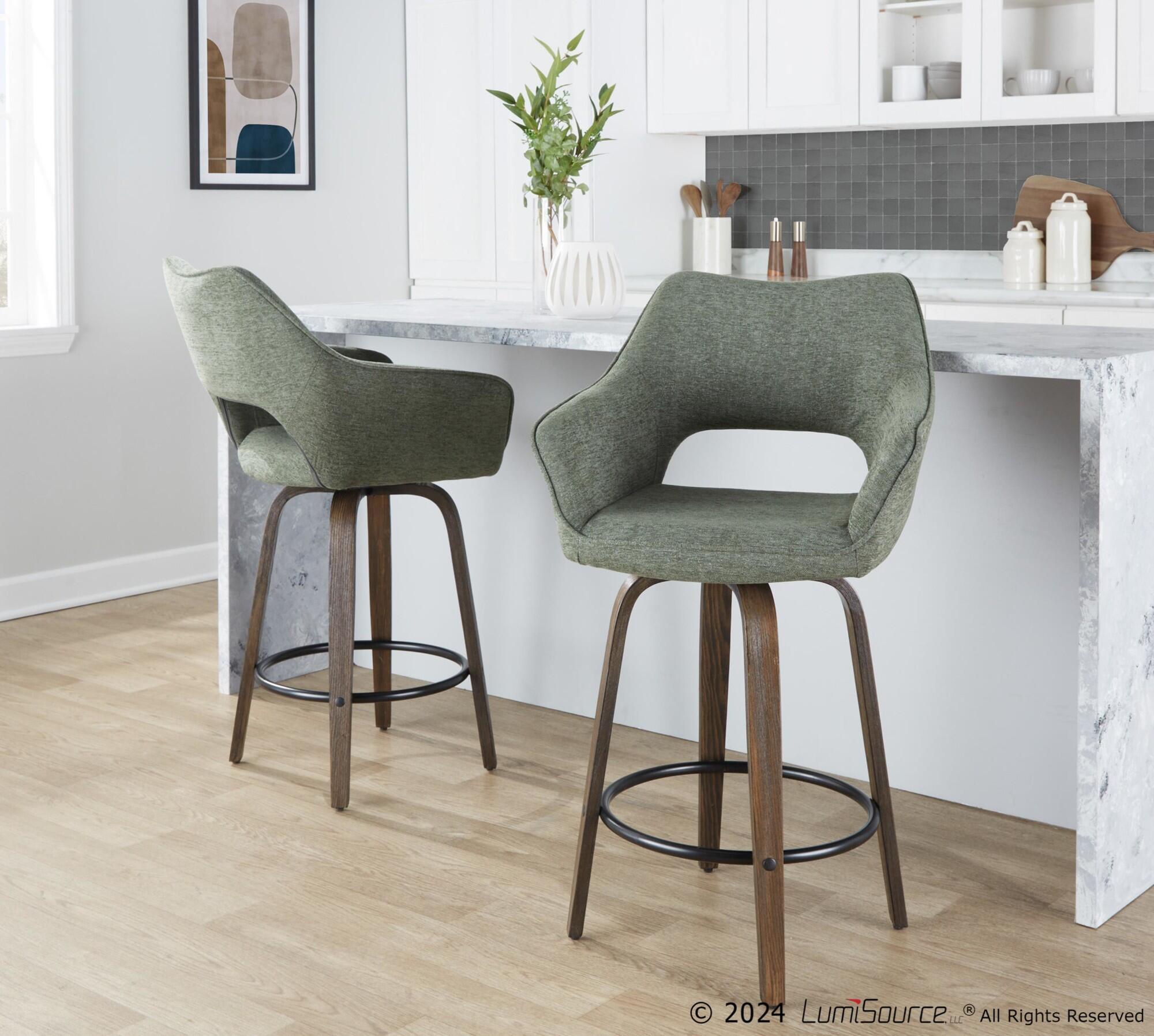 LumiSource Mustang Counter Height Bar Stool (Set of 2), Walnut/Green, rollover