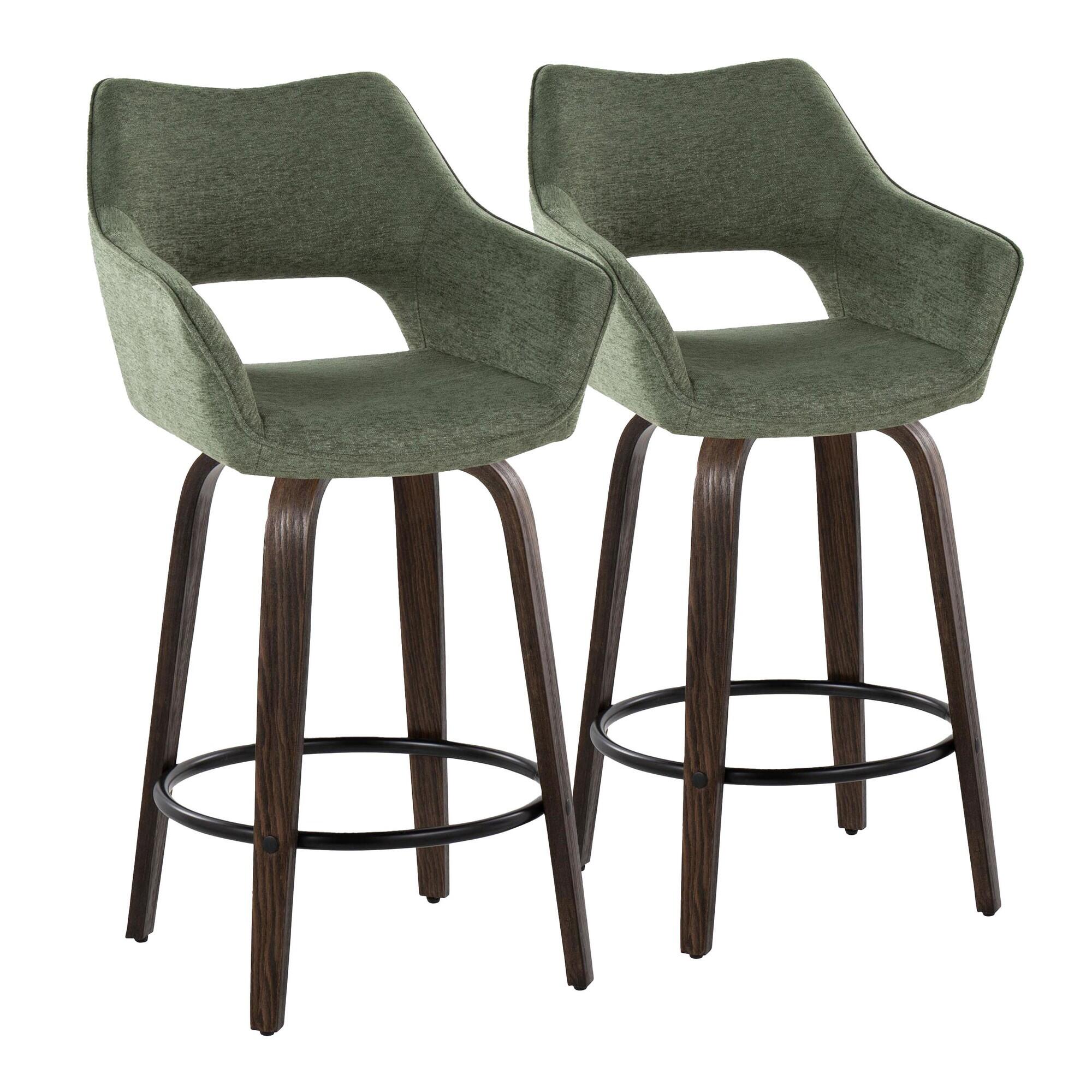 LumiSource Mustang Counter Height Bar Stool (Set of 2), Walnut/Green, large