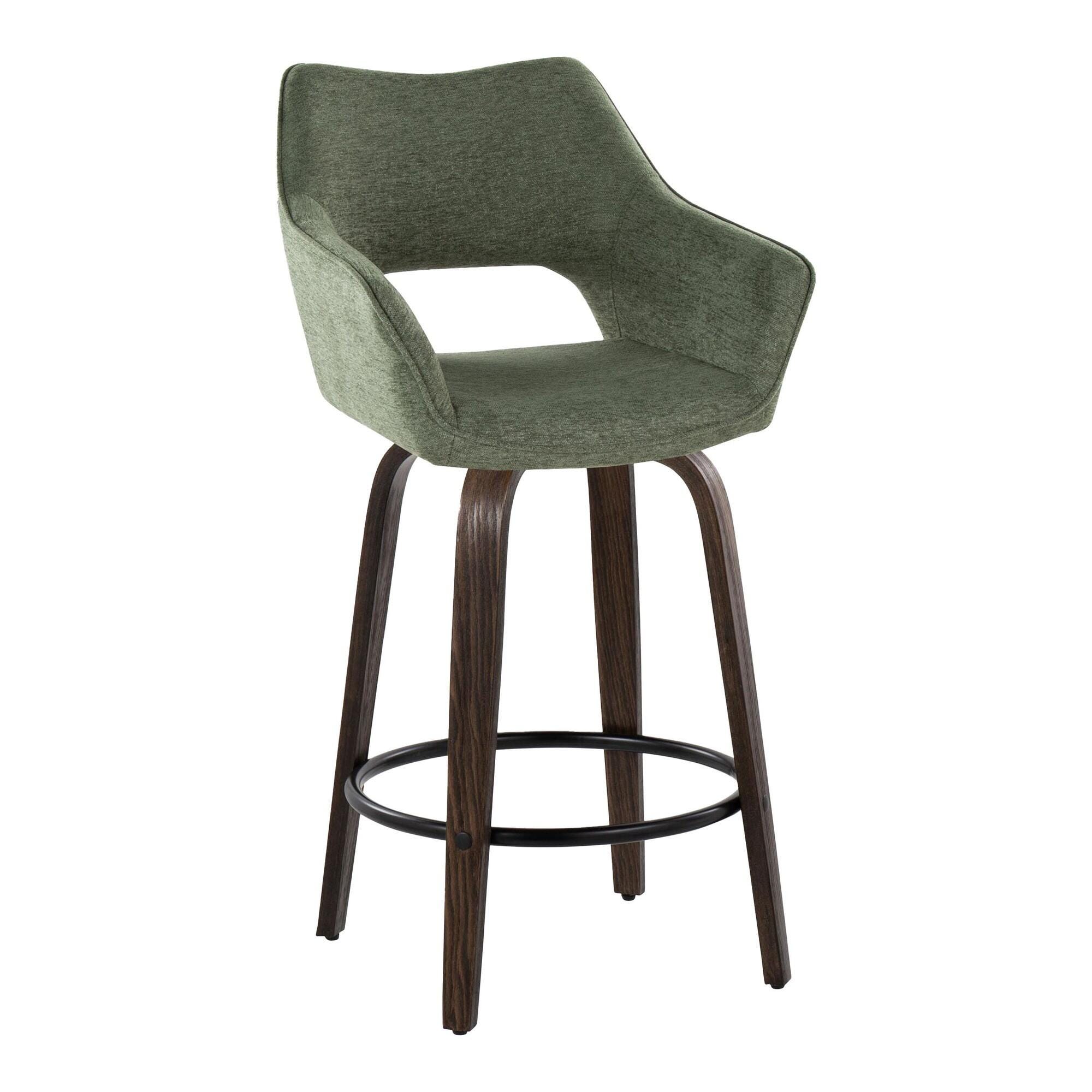 LumiSource Mustang Counter Height Bar Stool (Set of 2), Walnut/Green, large