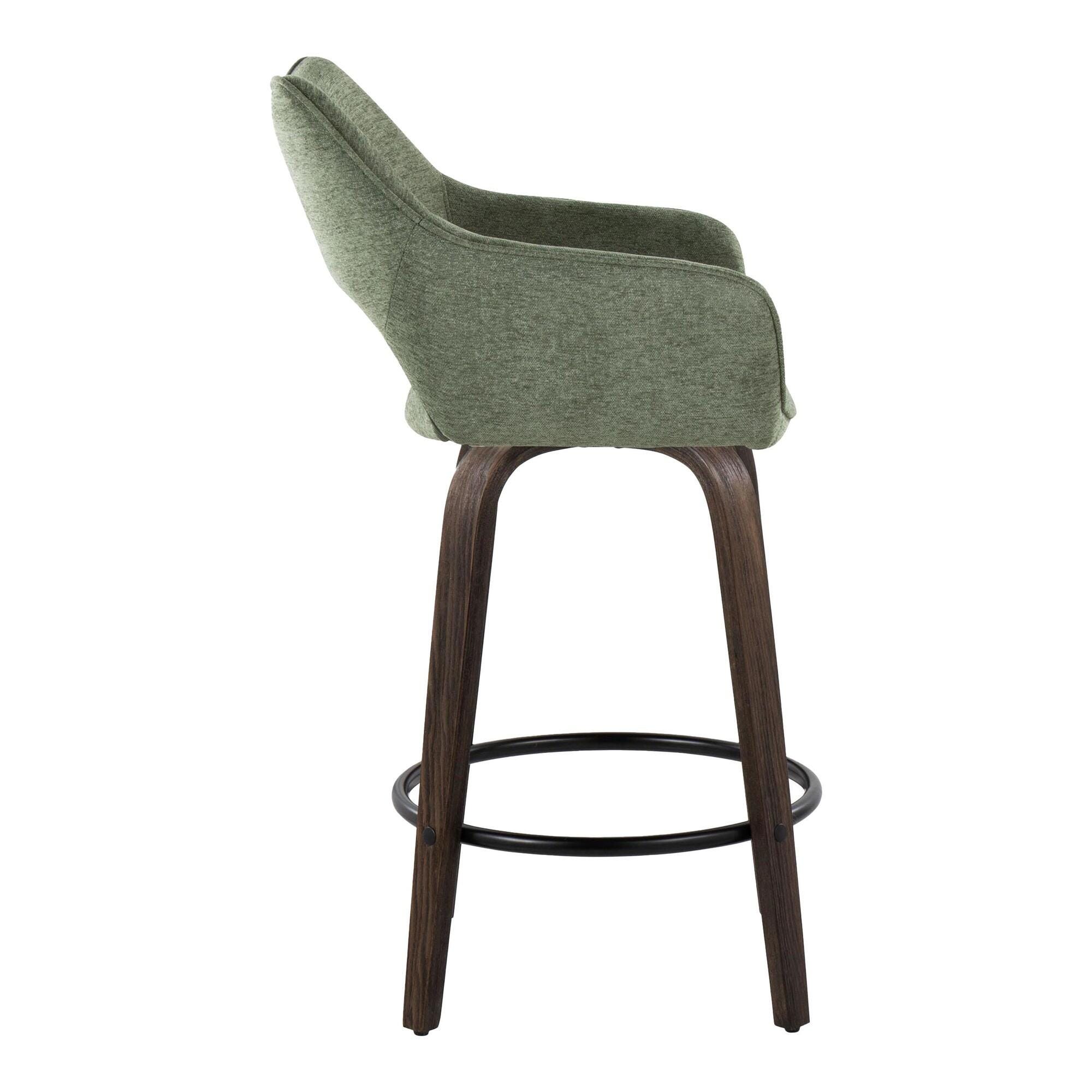 LumiSource Mustang Counter Height Bar Stool (Set of 2), Walnut/Green, large