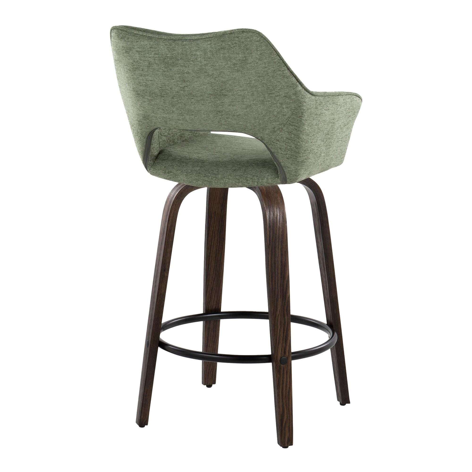LumiSource Mustang Counter Height Bar Stool (Set of 2), Walnut/Green, large