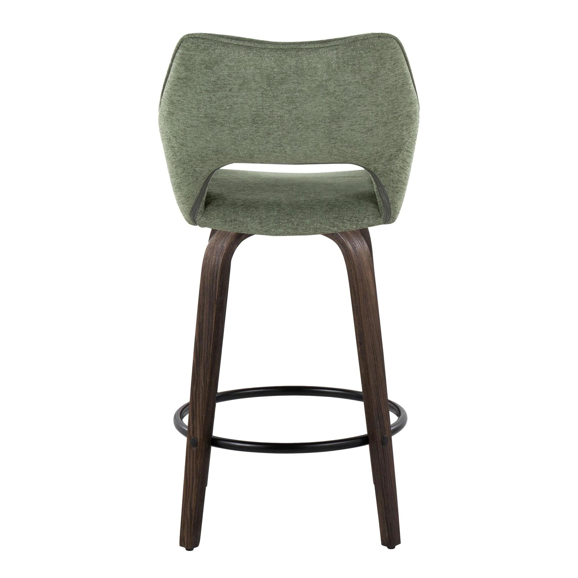 LumiSource Mustang Counter Height Bar Stool (Set of 2), Walnut/Green, large