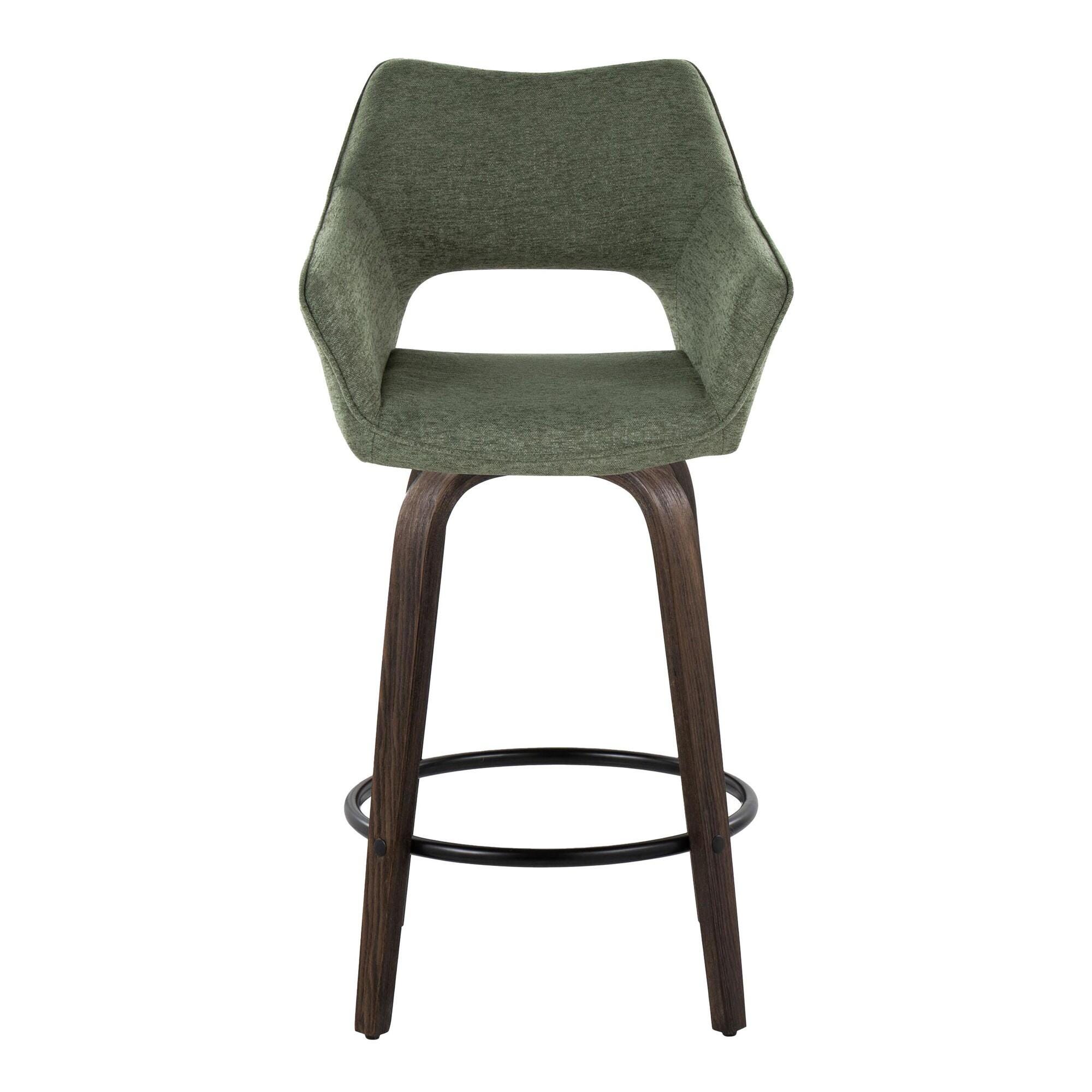 LumiSource Mustang Counter Height Bar Stool (Set of 2), Walnut/Green, large