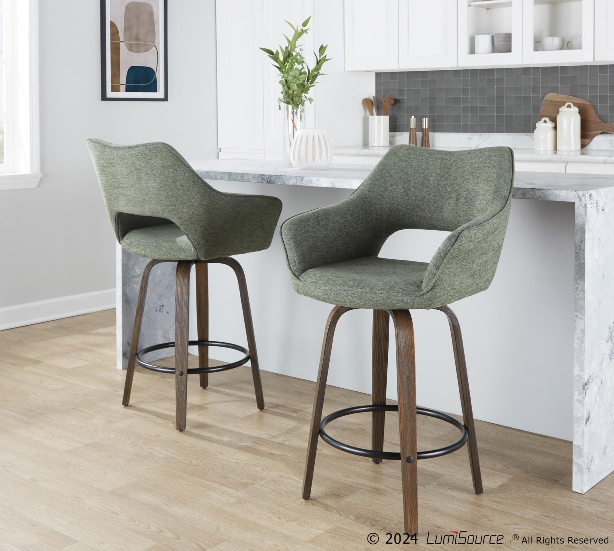 LumiSource Mustang Counter Height Bar Stool (Set of 2), Walnut/Green, large