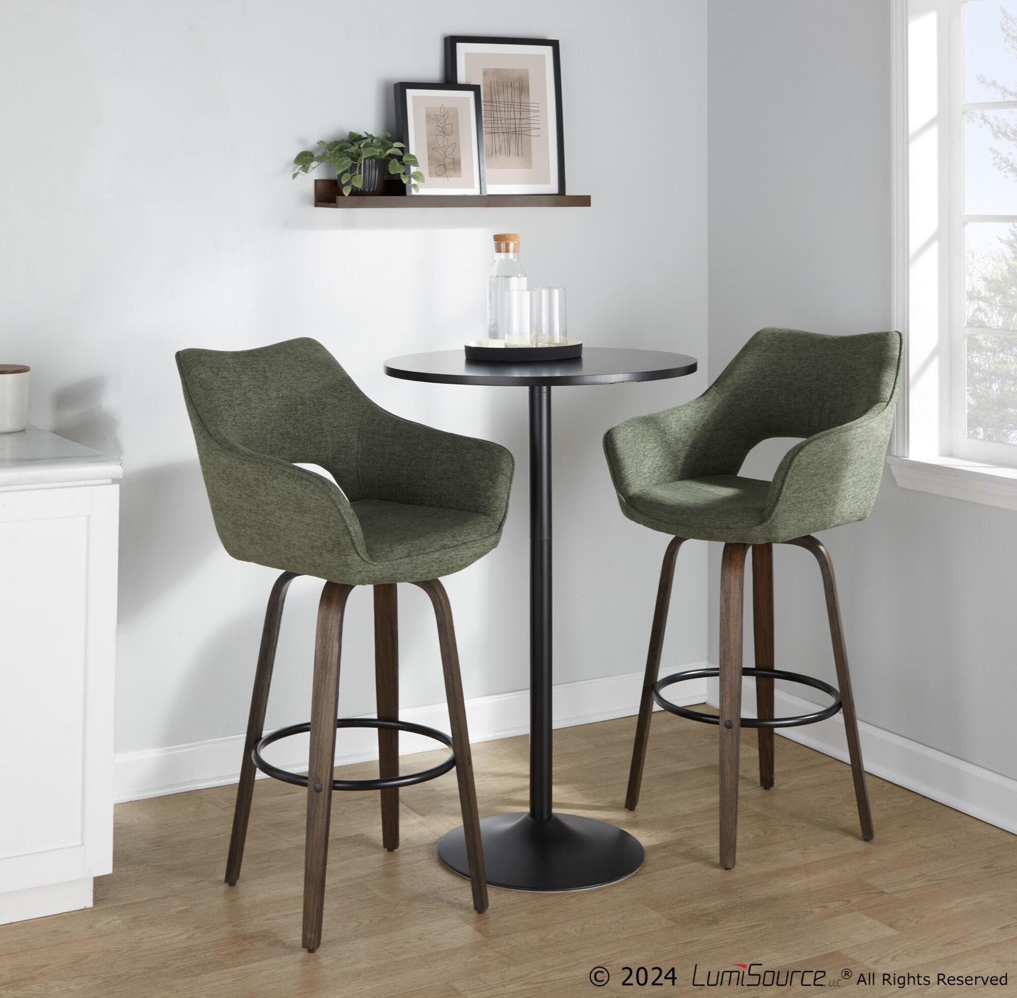 LumiSource Mustang Bar Height Bar Stool (Set of 2), Walnut/Green, large