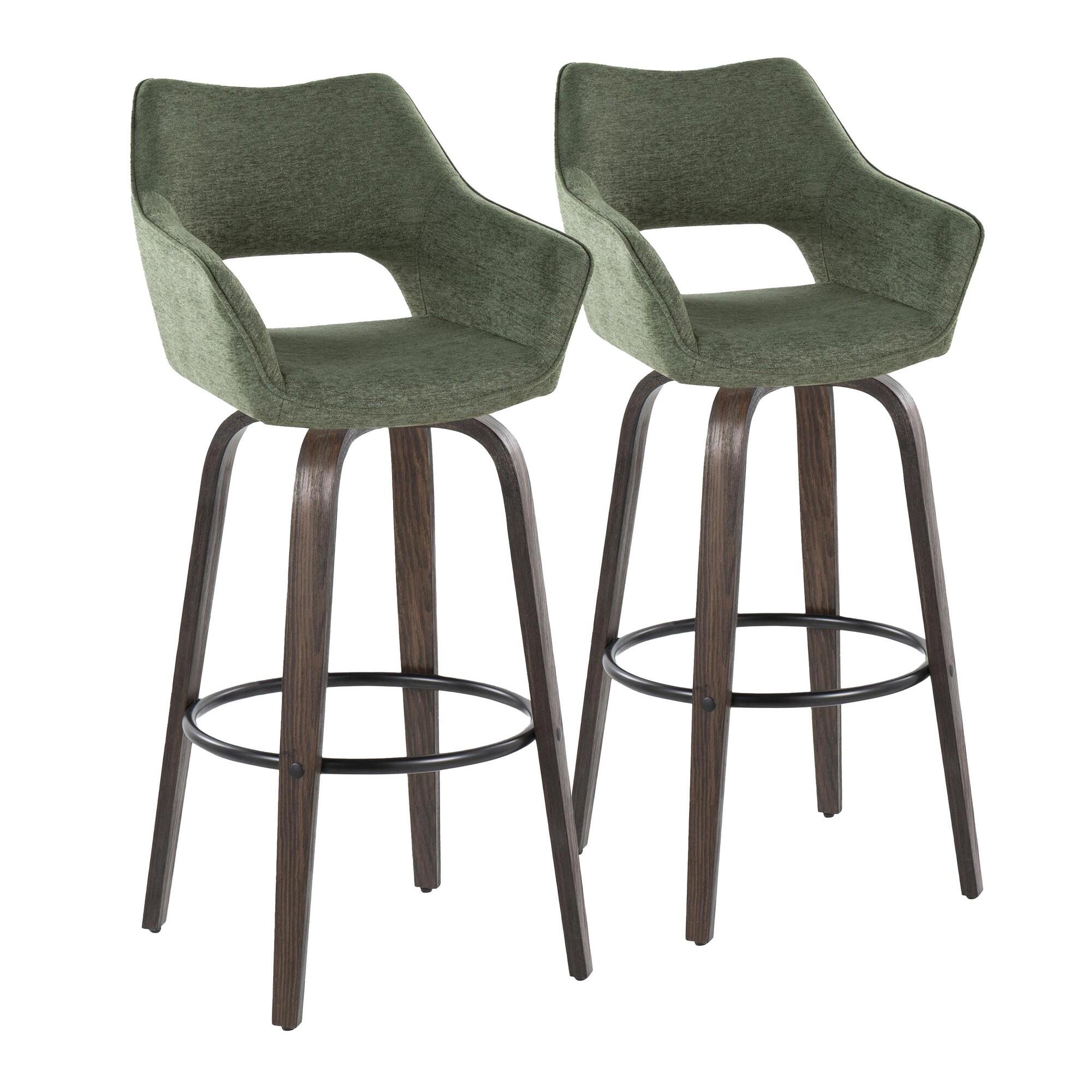 LumiSource Mustang Bar Height Bar Stool (Set of 2), Walnut/Green, large