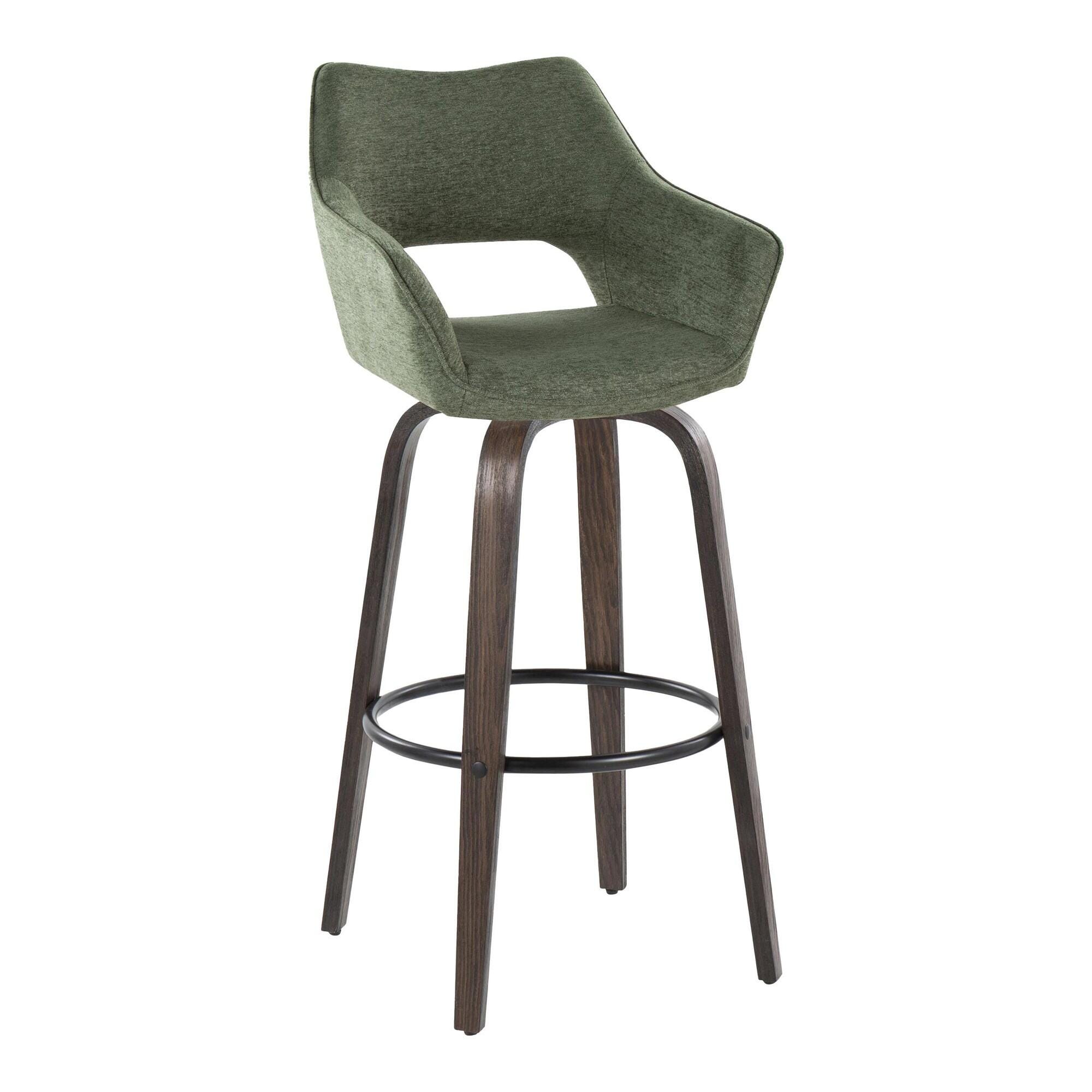 LumiSource Mustang Bar Height Bar Stool (Set of 2), Walnut/Green, large