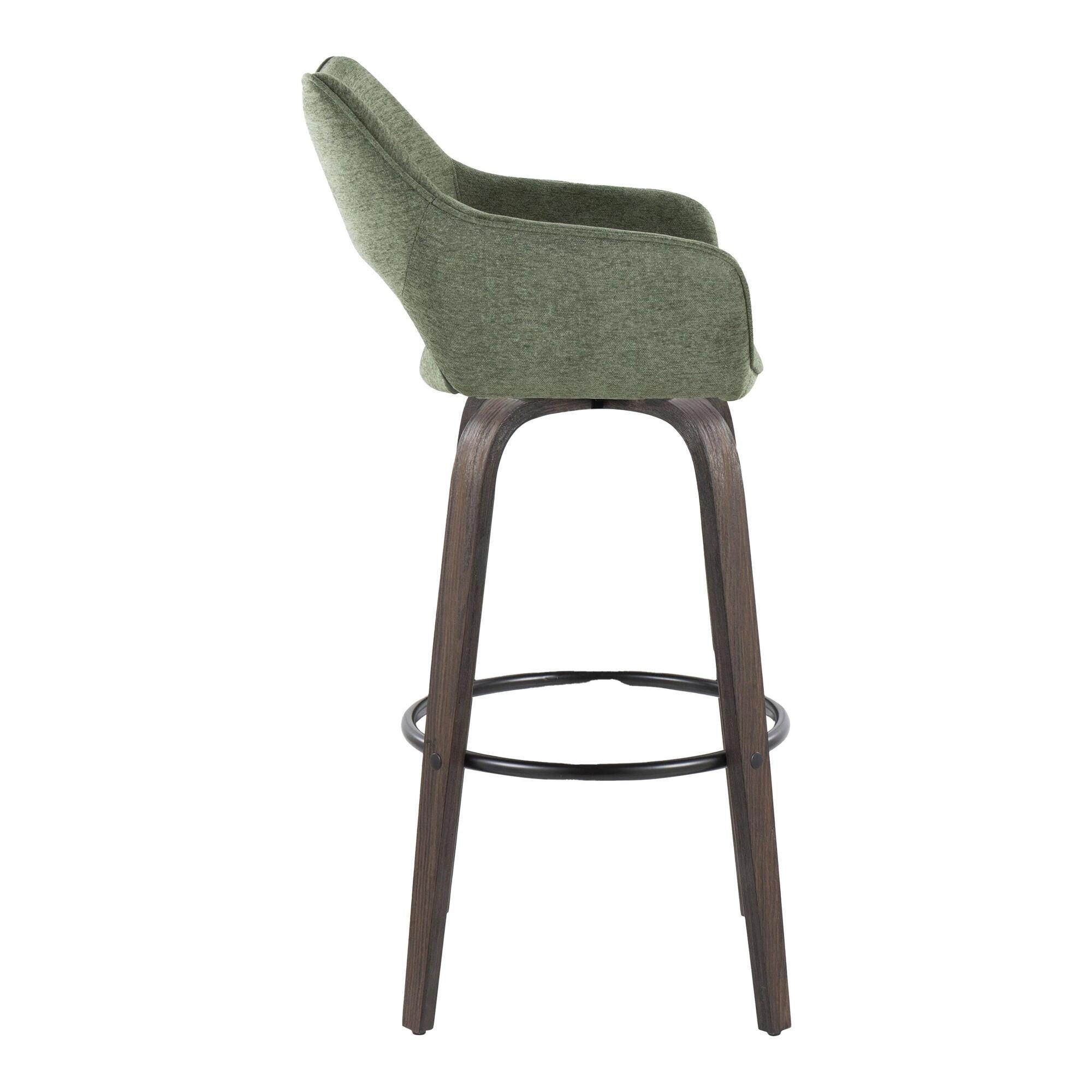 LumiSource Mustang Bar Height Bar Stool (Set of 2), Walnut/Green, large