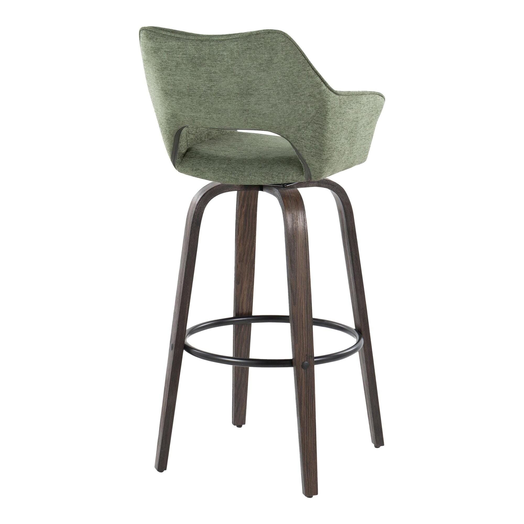 LumiSource Mustang Bar Height Bar Stool (Set of 2), Walnut/Green, large