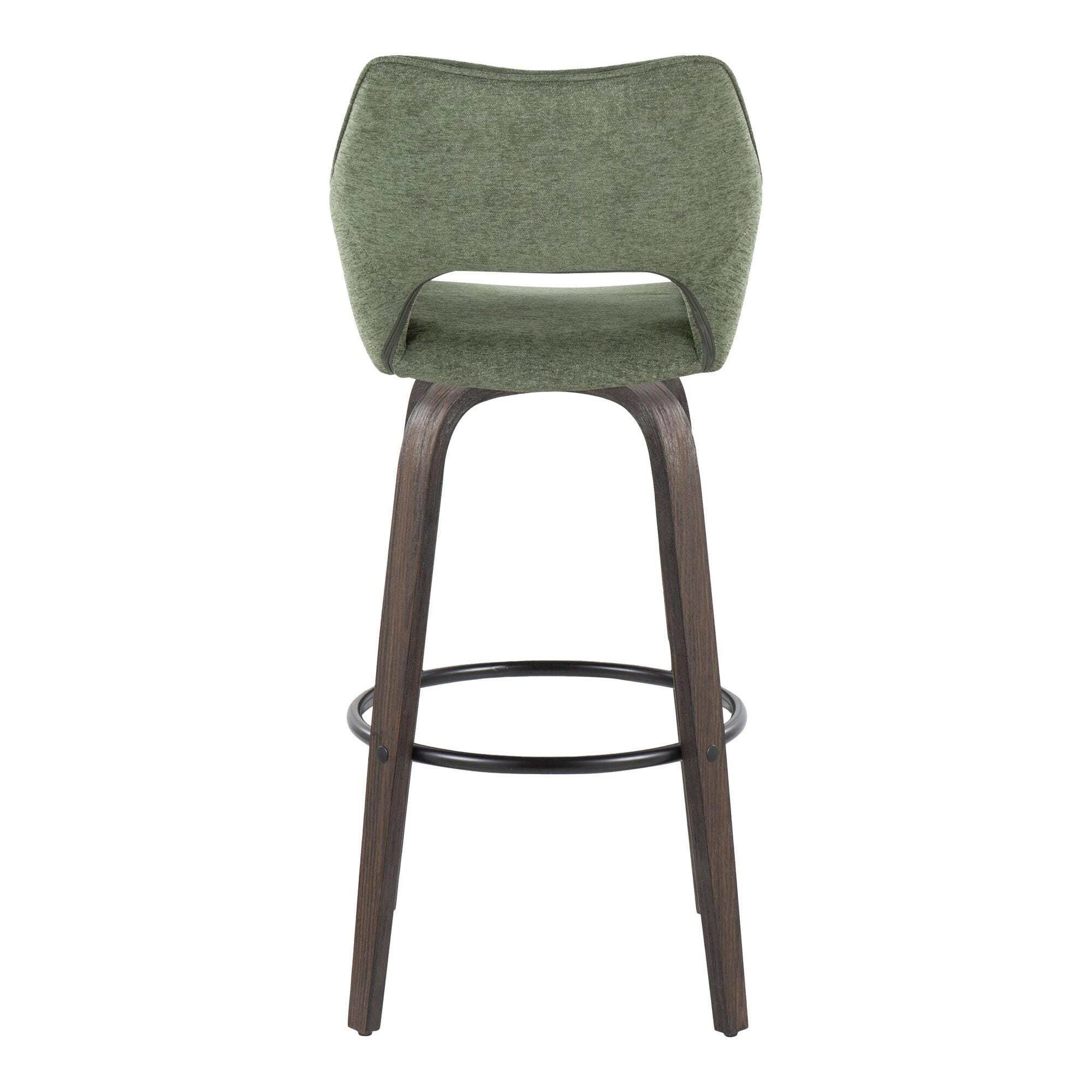 LumiSource Mustang Bar Height Bar Stool (Set of 2), Walnut/Green, large