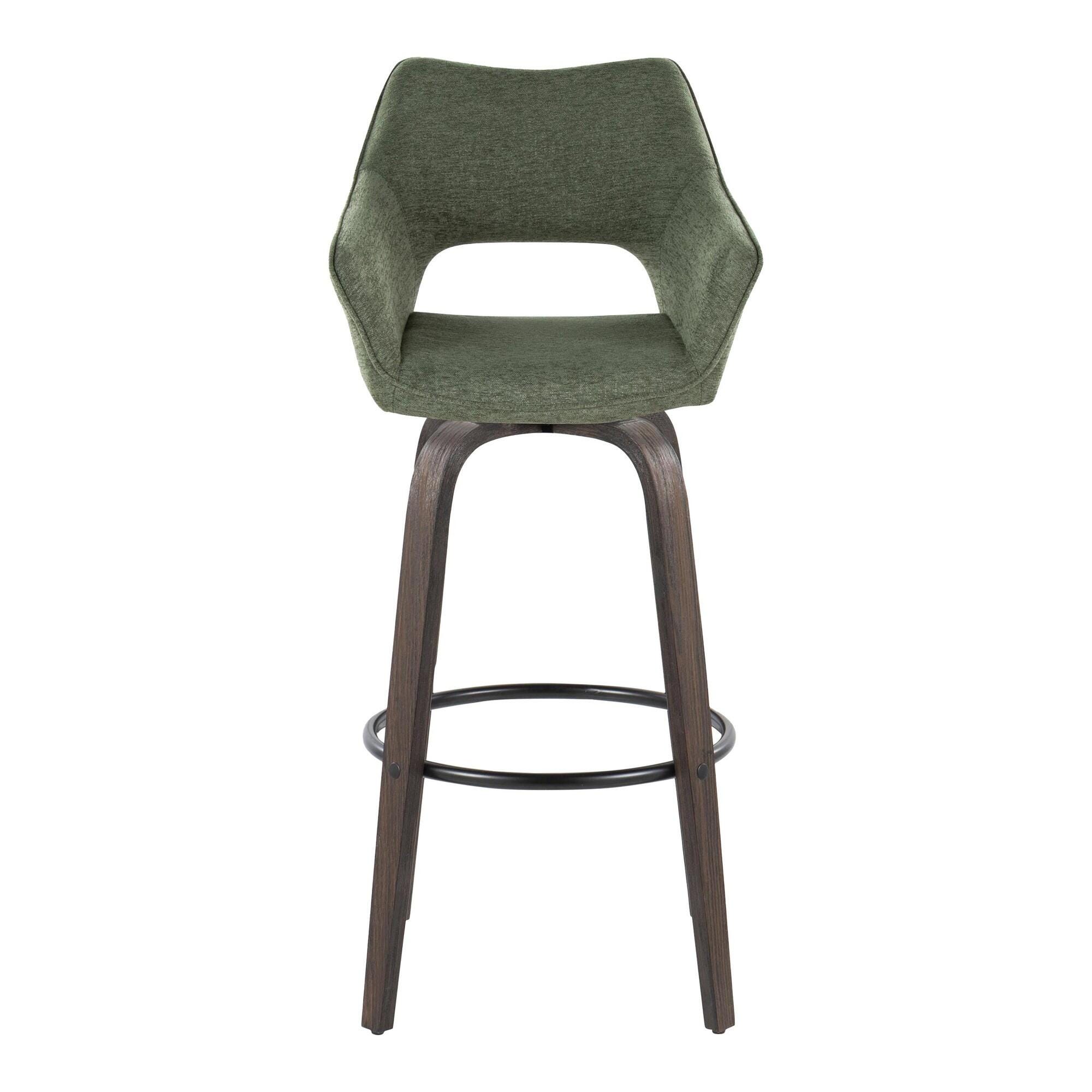 LumiSource Mustang Bar Height Bar Stool (Set of 2), Walnut/Green, large