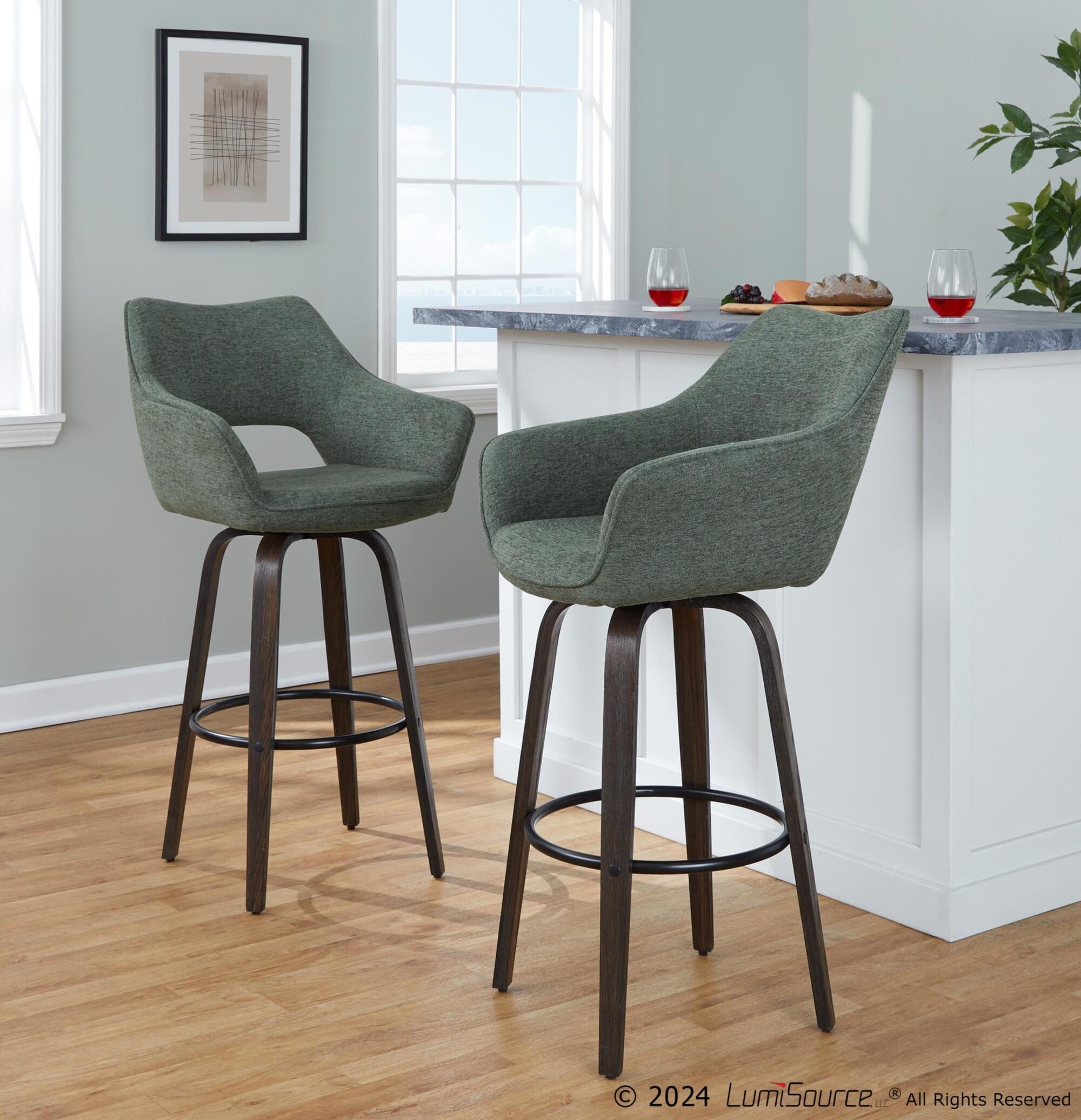LumiSource Mustang Bar Height Bar Stool (Set of 2), Walnut/Green, large