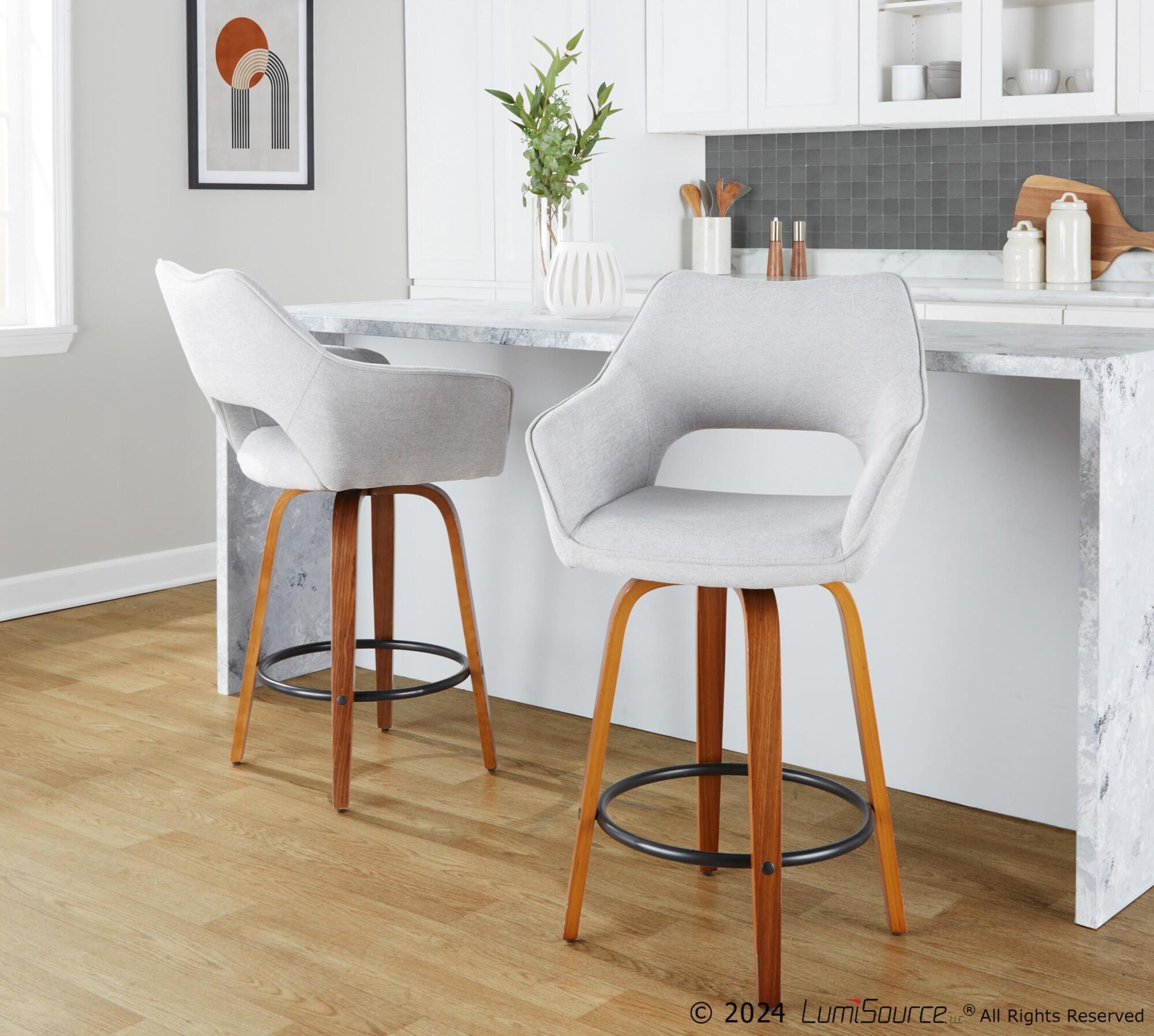 LumiSource Mustang Counter Height Bar Stool (Set of 2), Light Gray/Brown, rollover