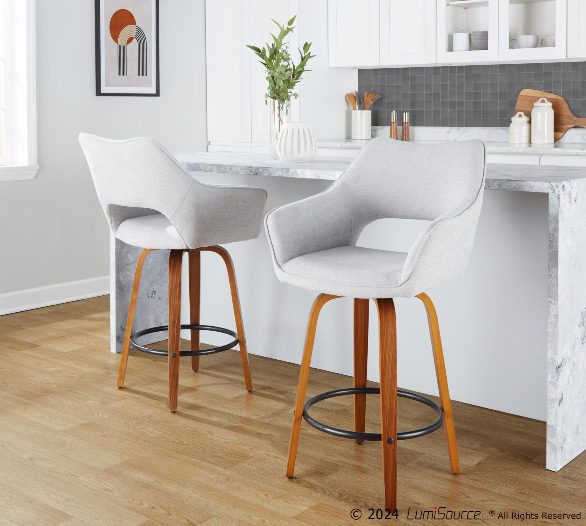 LumiSource Mustang Counter Height Bar Stool (Set of 2), Light Gray/Brown, large