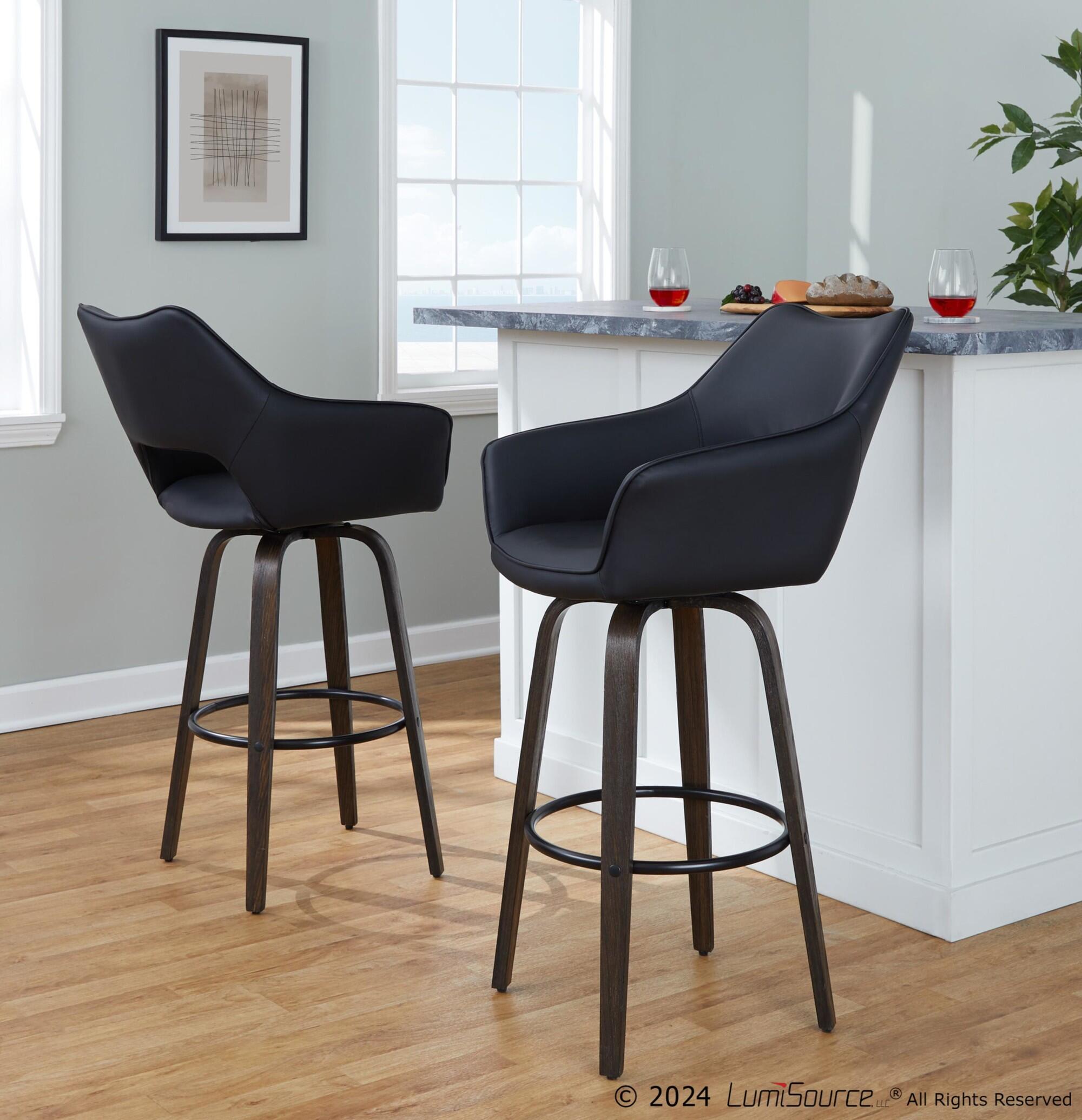LumiSource Mustang Solid Bar Height Bar Stool (Set of 2), Walnut/Black, rollover