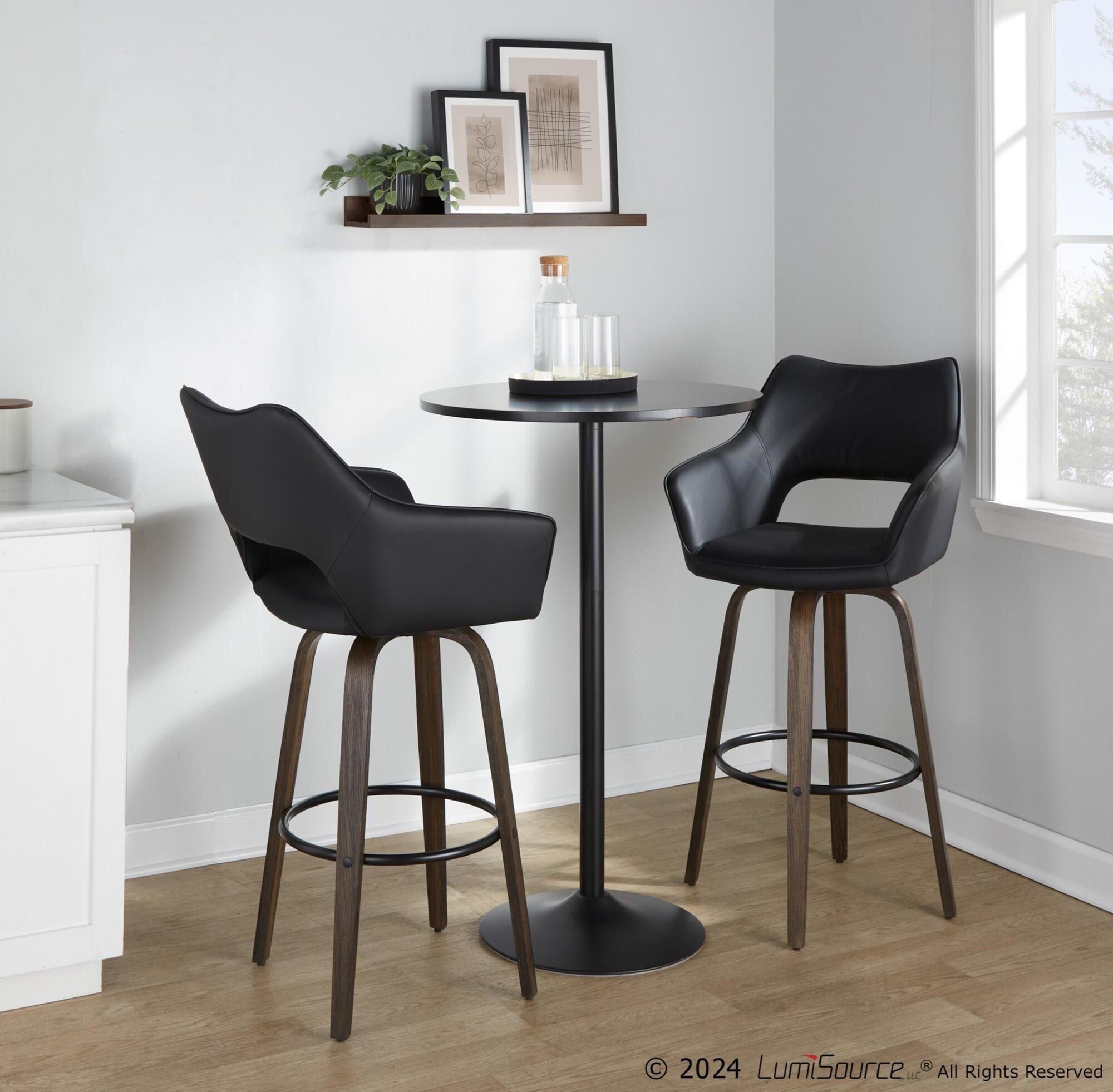 LumiSource Mustang Solid Bar Height Bar Stool (Set of 2), Walnut/Black, large