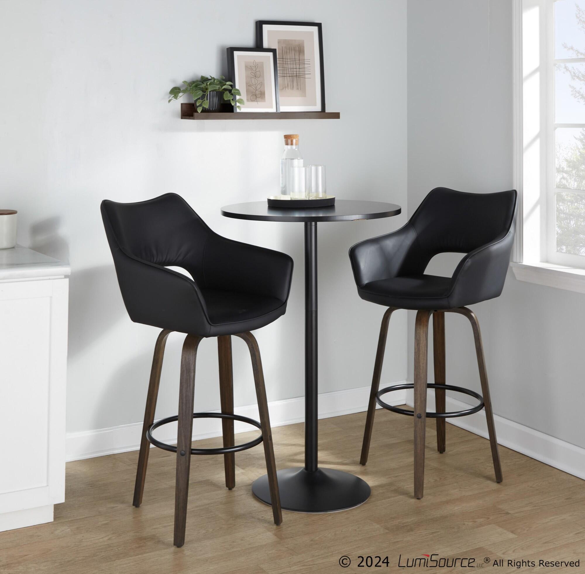 LumiSource Mustang Solid Bar Height Bar Stool (Set of 2), Walnut/Black, large