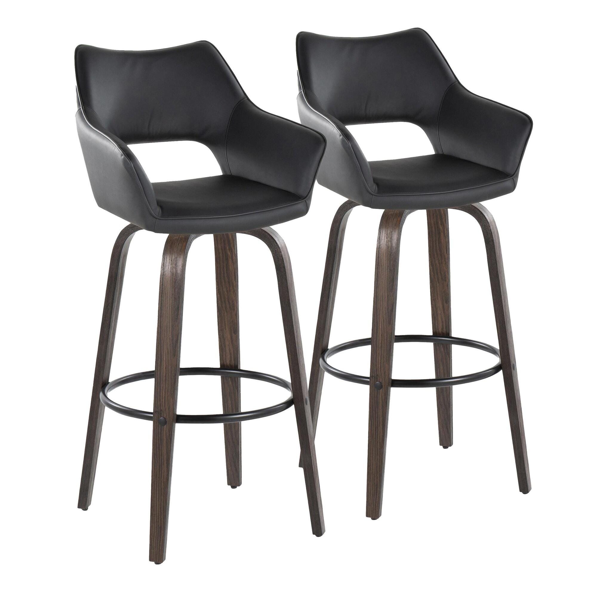 LumiSource Mustang Solid Bar Height Bar Stool (Set of 2), Walnut/Black, large