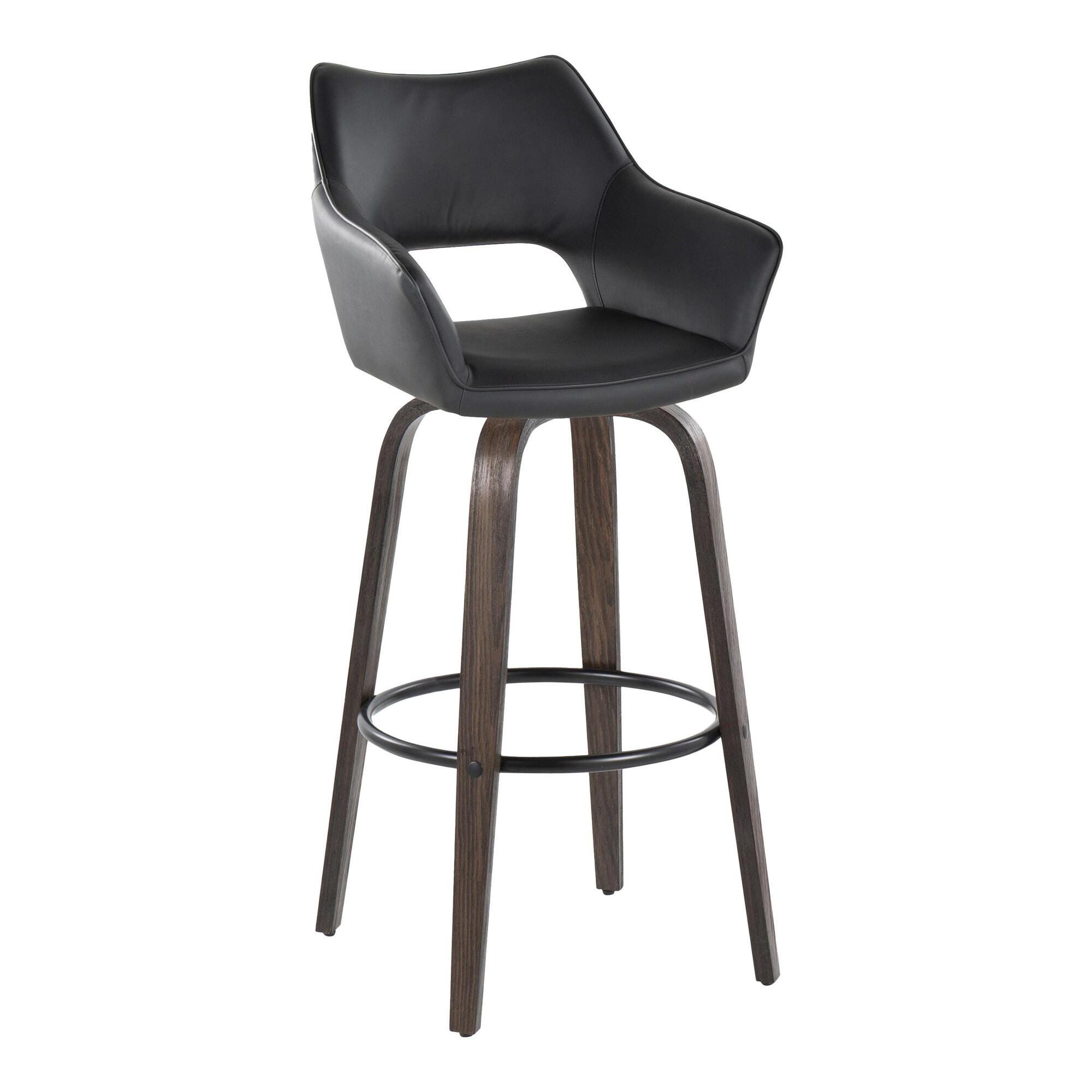 LumiSource Mustang Solid Bar Height Bar Stool (Set of 2), Walnut/Black, large