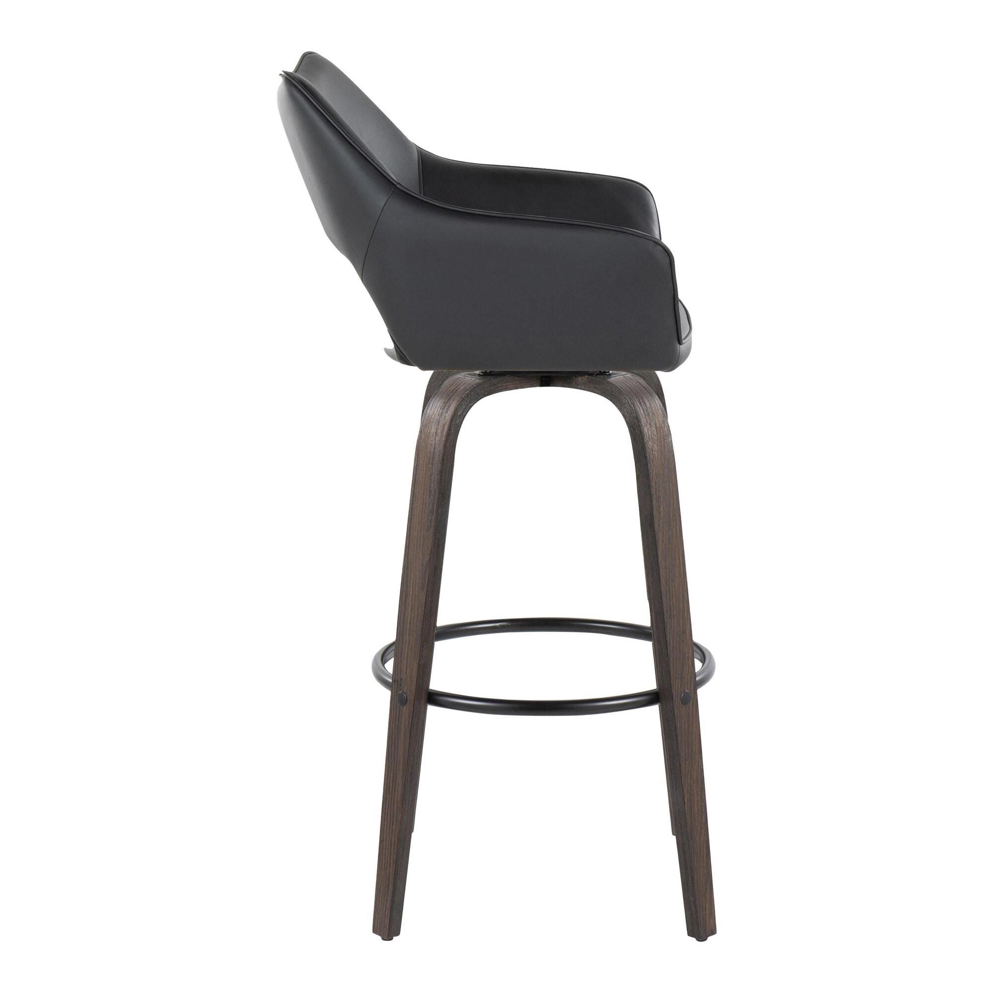 LumiSource Mustang Solid Bar Height Bar Stool (Set of 2), Walnut/Black, large