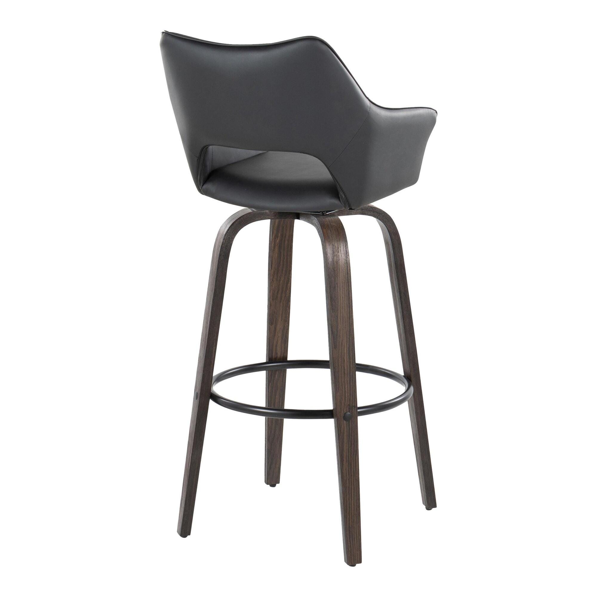 LumiSource Mustang Solid Bar Height Bar Stool (Set of 2), Walnut/Black, large