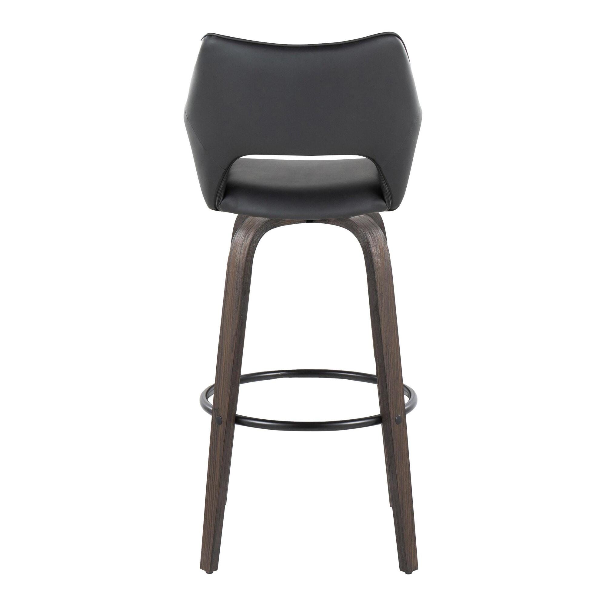 LumiSource Mustang Solid Bar Height Bar Stool (Set of 2), Walnut/Black, large