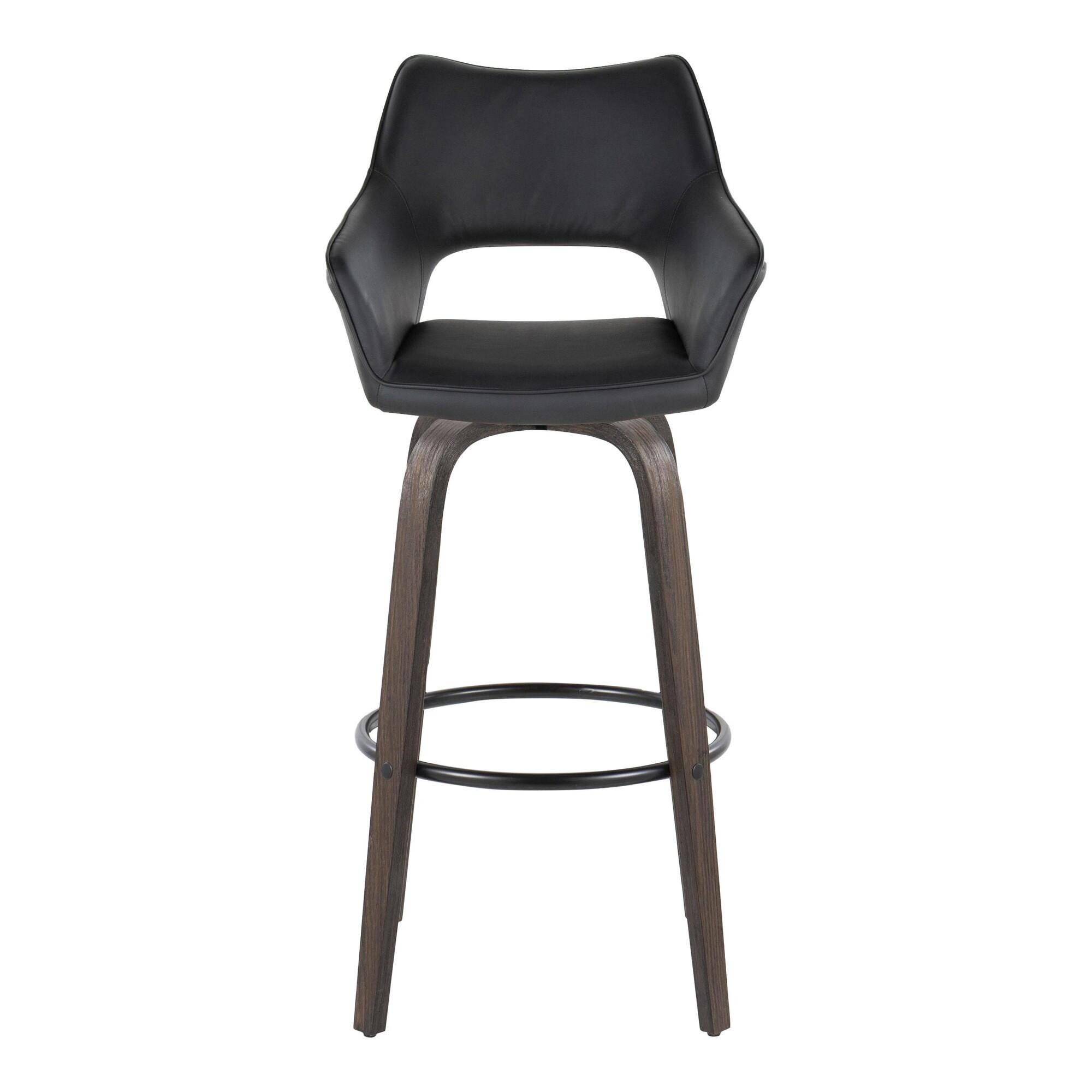 LumiSource Mustang Solid Bar Height Bar Stool (Set of 2), Walnut/Black, large