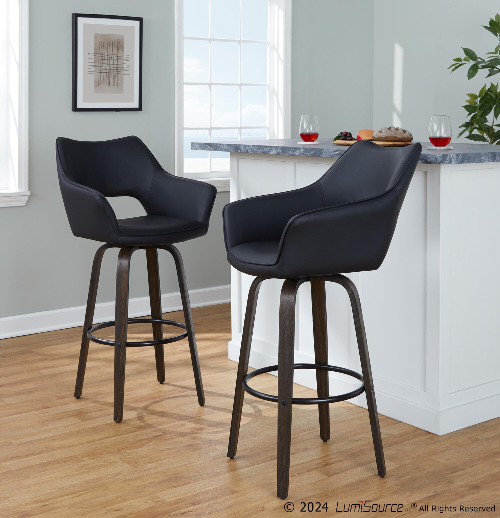 LumiSource Mustang Solid Bar Height Bar Stool (Set of 2), Walnut/Black, large