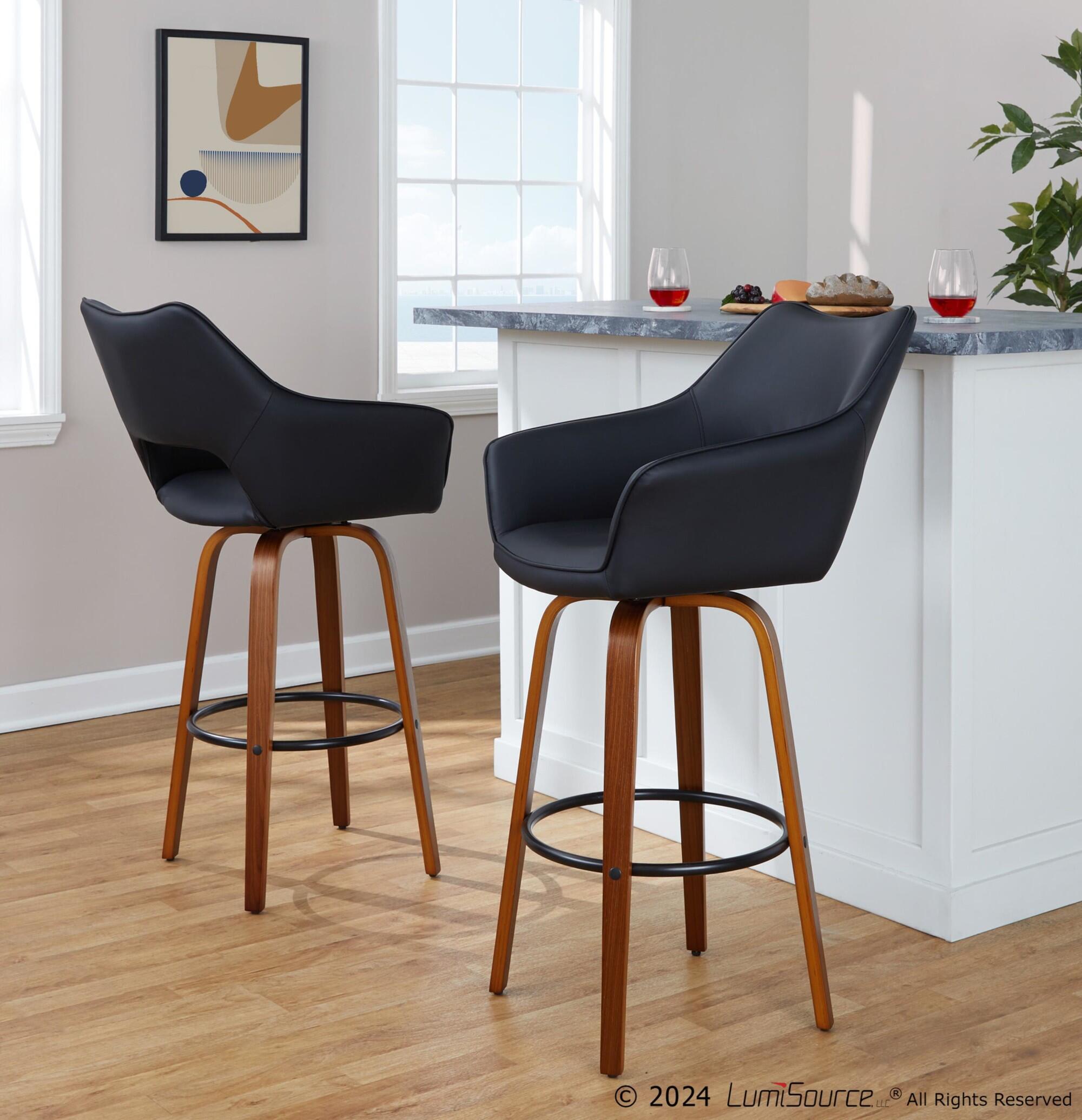 LumiSource Mustang Solid Bar Height Bar Stool (Set of 2), Black/Brown, rollover