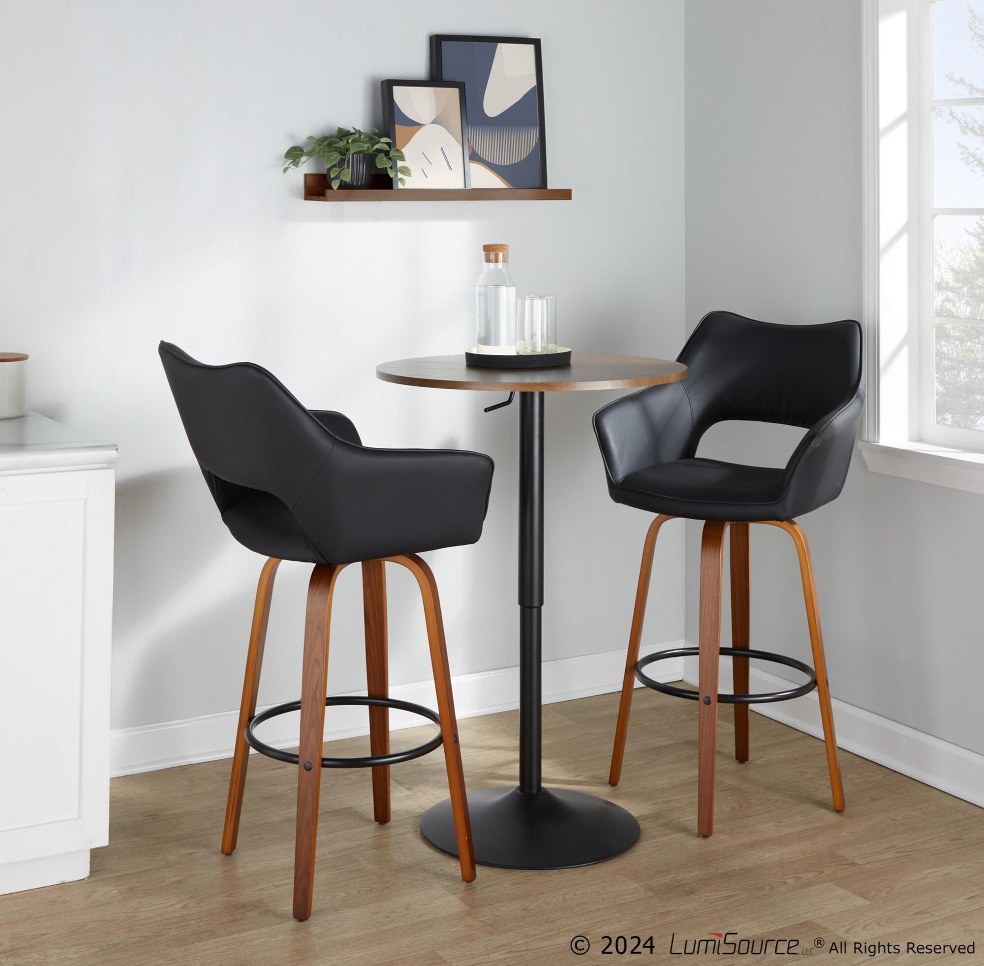 LumiSource Mustang Solid Bar Height Bar Stool (Set of 2), Black/Brown, large