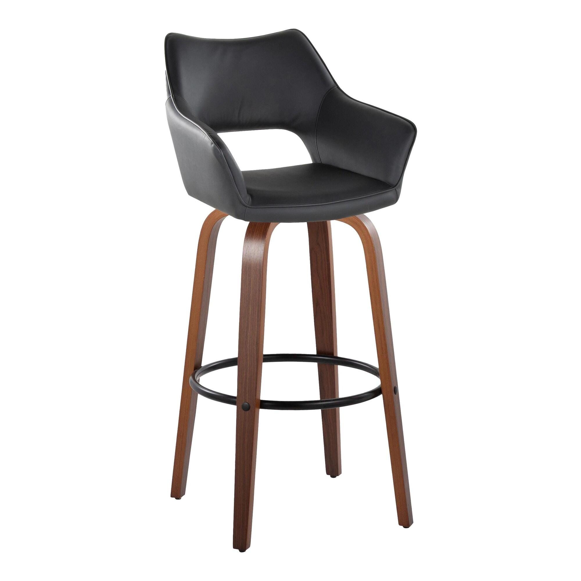 LumiSource Mustang Solid Bar Height Bar Stool (Set of 2), Black/Brown, large