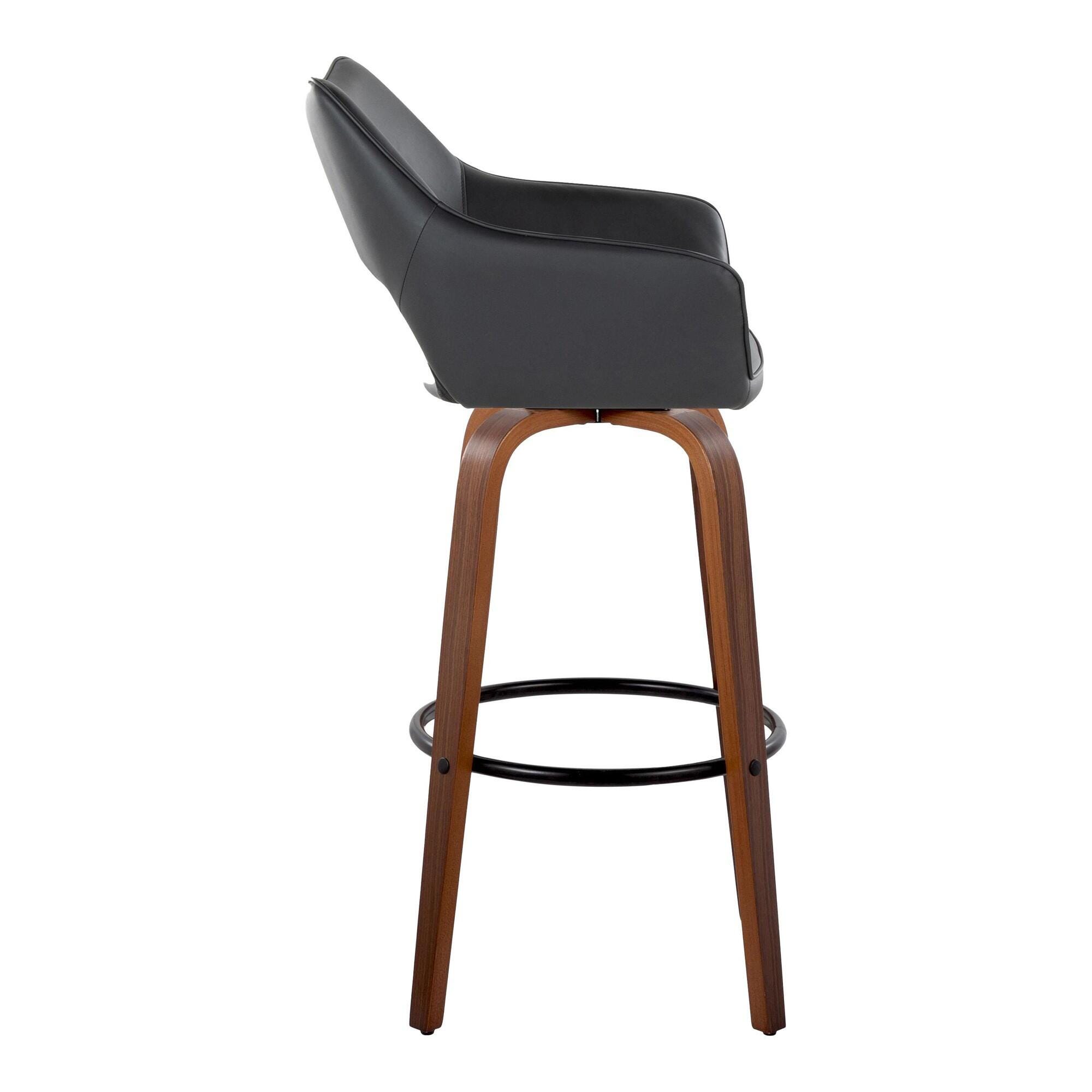 LumiSource Mustang Solid Bar Height Bar Stool (Set of 2), Black/Brown, large